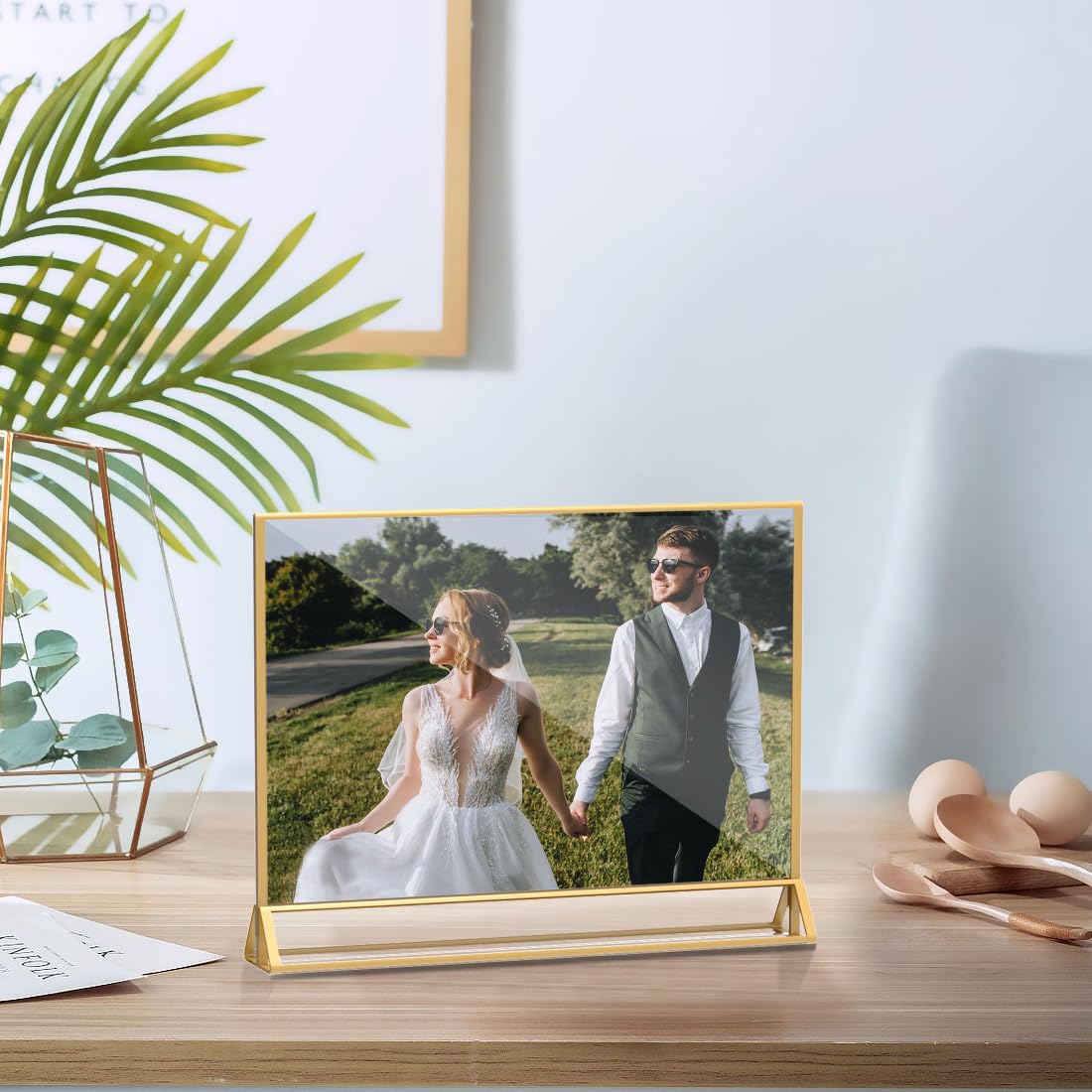 PPH-Sisy Clear Acrylic Sign Holder 11x 8.5 Horizontal Double Sided Gold Frame Flyer Holder for Wedding Table Number Menu Holder (6pcs)
