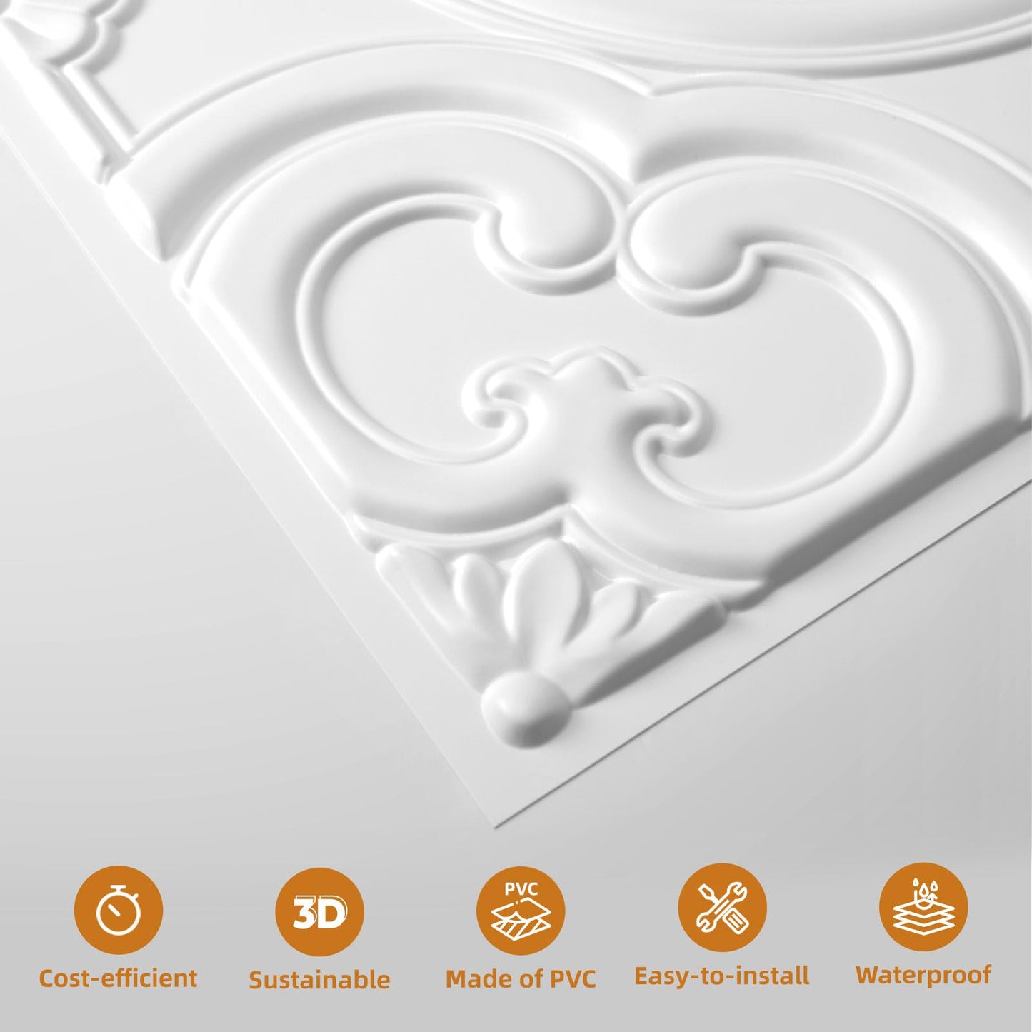 WOWSTAR 12-Pack 24"x24" Drop Ceiling Tiles, Waterproof Glue up Ceiling Panels, White