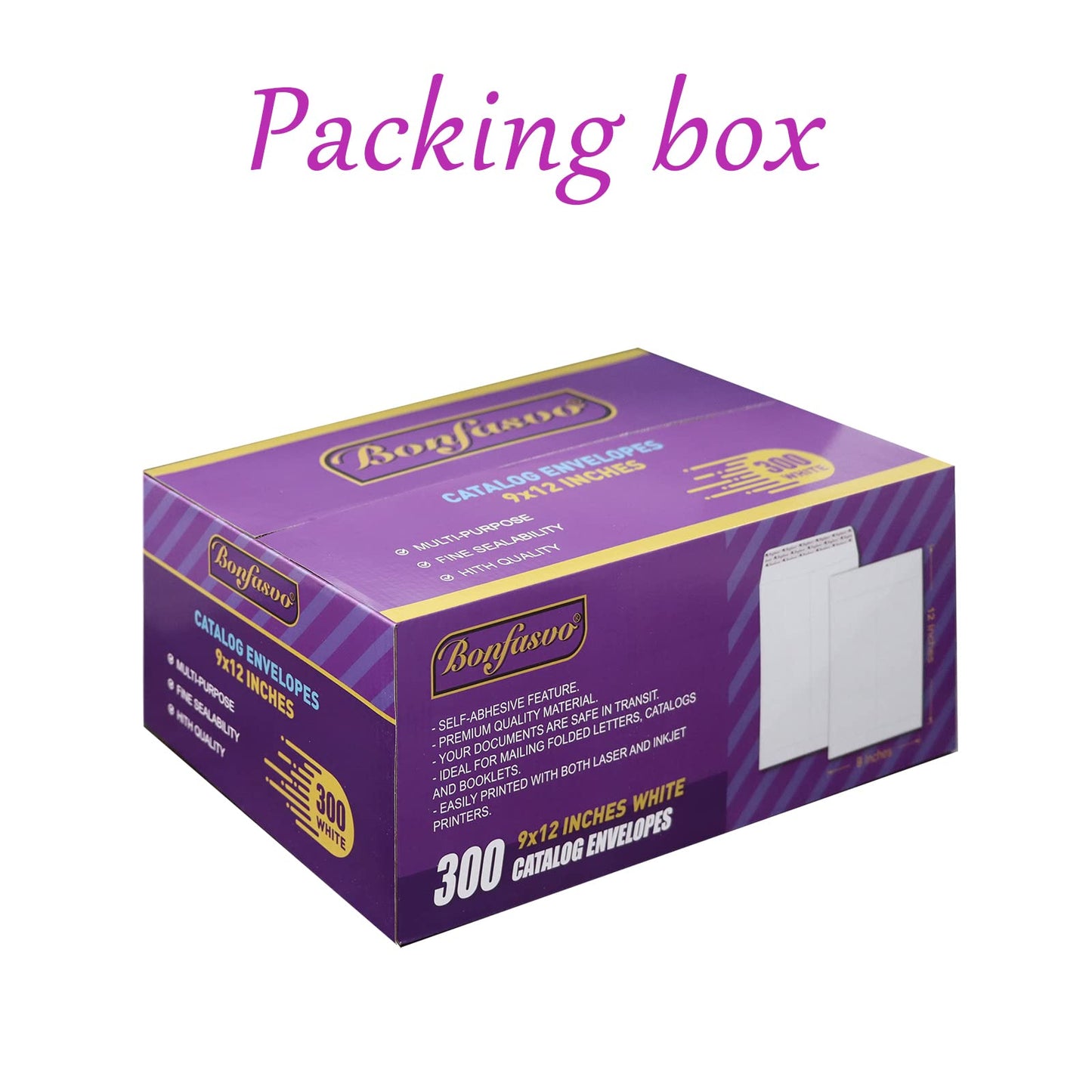 Bonfasvo 300 Pack 9x12 White Catalog Envelopes Peel & Seal Security Mailing Envelopes 120GSM Kraft Paper self Seal Envelopes for Invitations Papers Photos Documents Pictures Papers Files