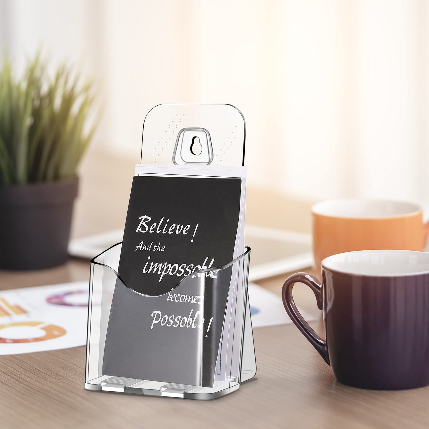 15 Pieces Acrylic Brochure Holder Stand Clear Plastic Flyer Organizer A6 Size Brochure Container 4 Inch Wide Wall Mount or Standing Pamphlet Counter Display for Home Office Classroom Supplies
