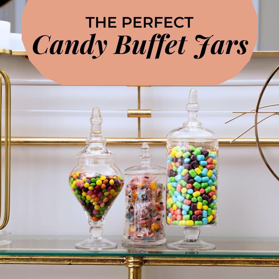 Mantello Glass Apothecary Jars with Lids - Set of 3 for Candy Buffet, Bathroom, Kitchen, Large