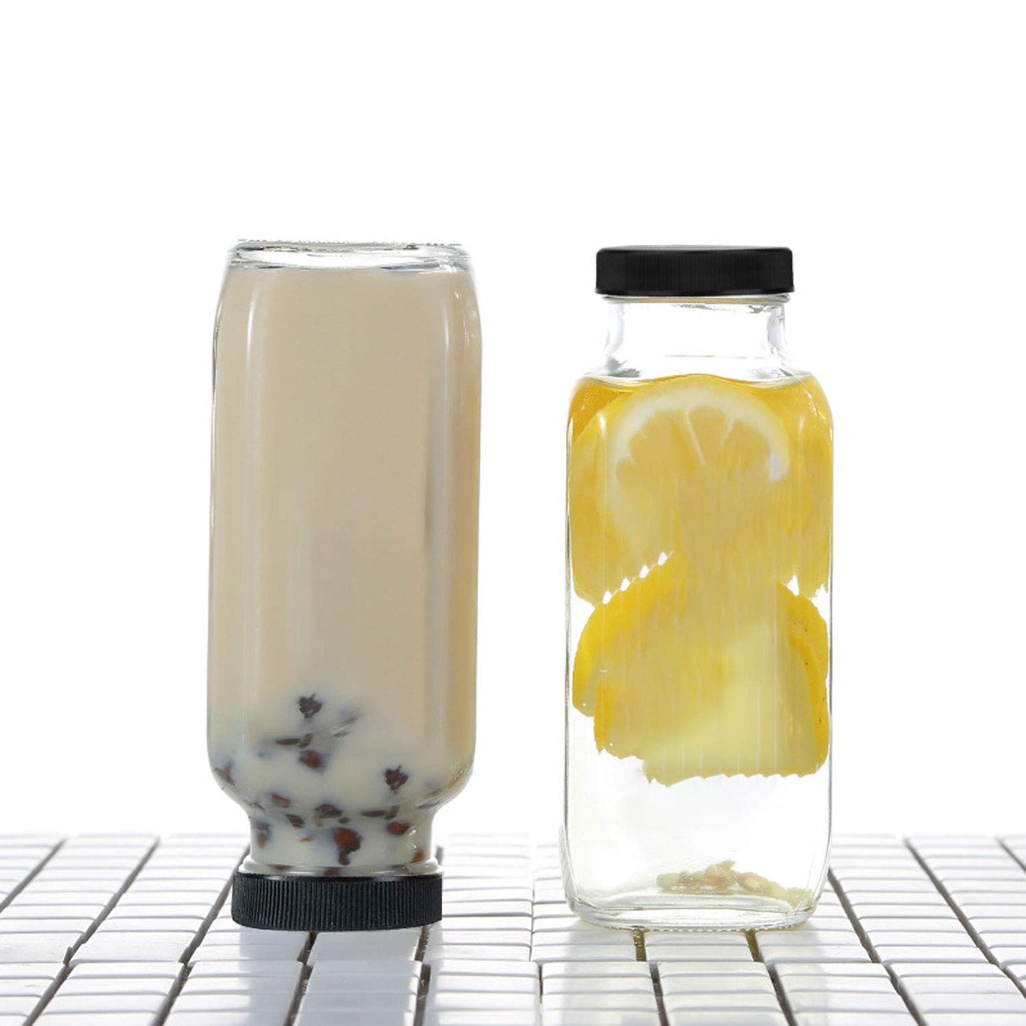 Encheng Vintage Water Bottles,Glass Drinking Bottles 16oz,Square Beverage 500ml With Lids For Kombucha,Tea,Glass Homemade Drinks,Travel Reusable Milk Juiceing 20Pack