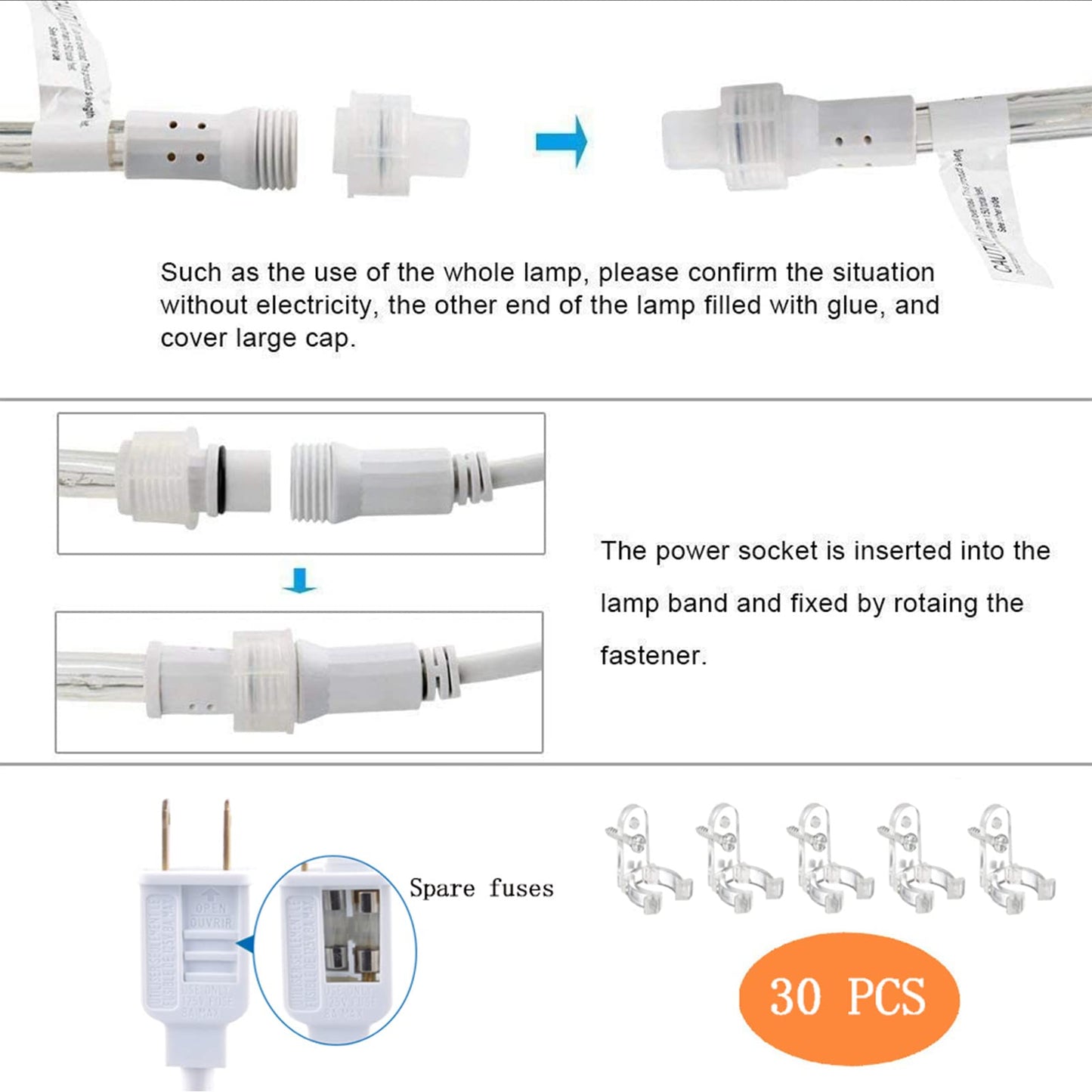 100ft LED Rope Lights Outdoor, 720 LED Connectable and Flexible Tube Lights with 8 Modes, Waterproof LED Rope Lighting for Garden, Patio, Pool, Bedroom, Party, Indoor Outdoor Decoration (White)