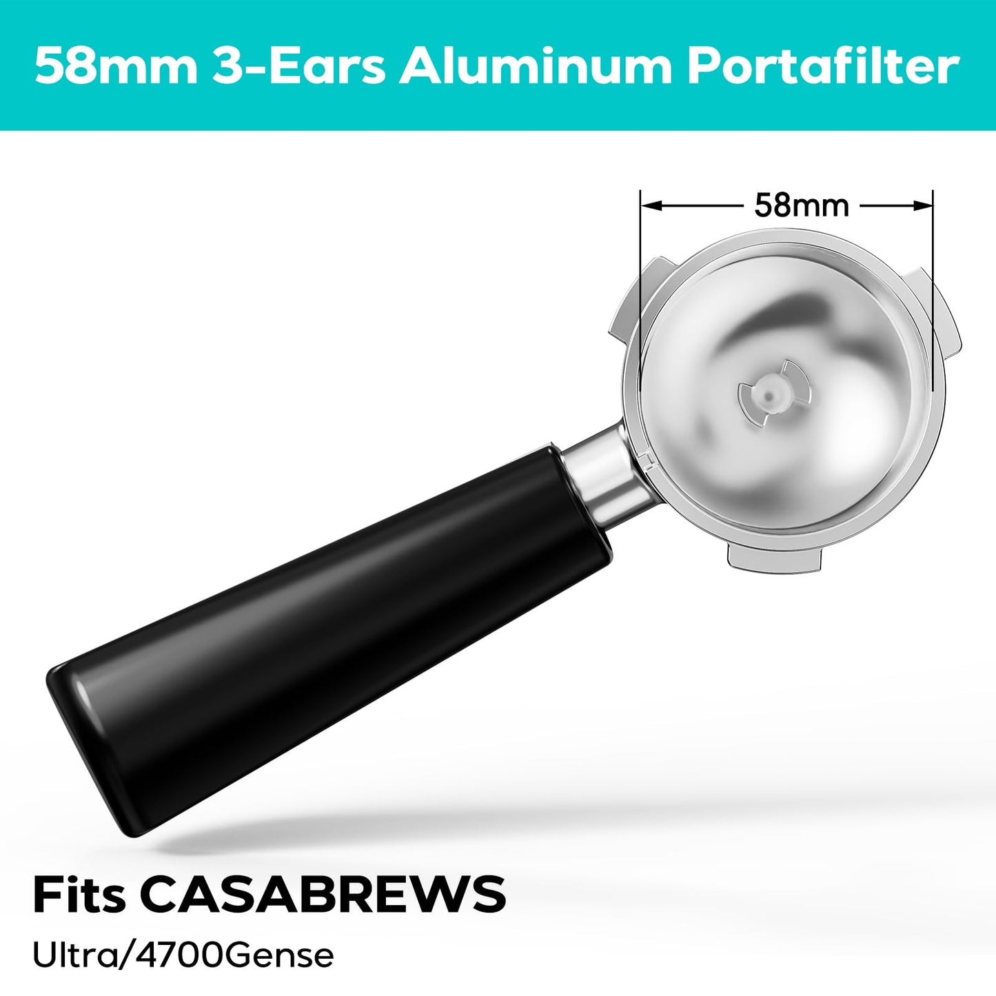 CASABREWS 58mm 3-Ears Portafilter with Double Spouts, Aluminum Coffee Filter Holder Fits ULTRA and 4700Gense Espresso Machines