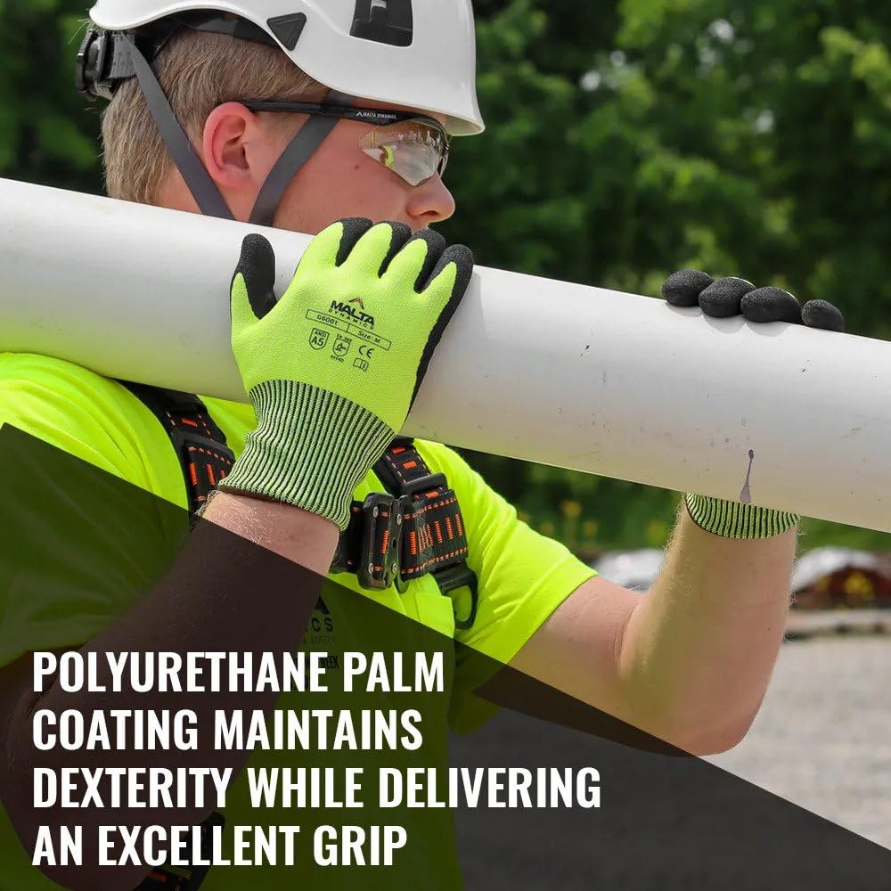 Malta Dynamics Safety Protective Work Gloves, Cut Level 5, OSHA/ANSI Compliant (Large, 12 Pair)