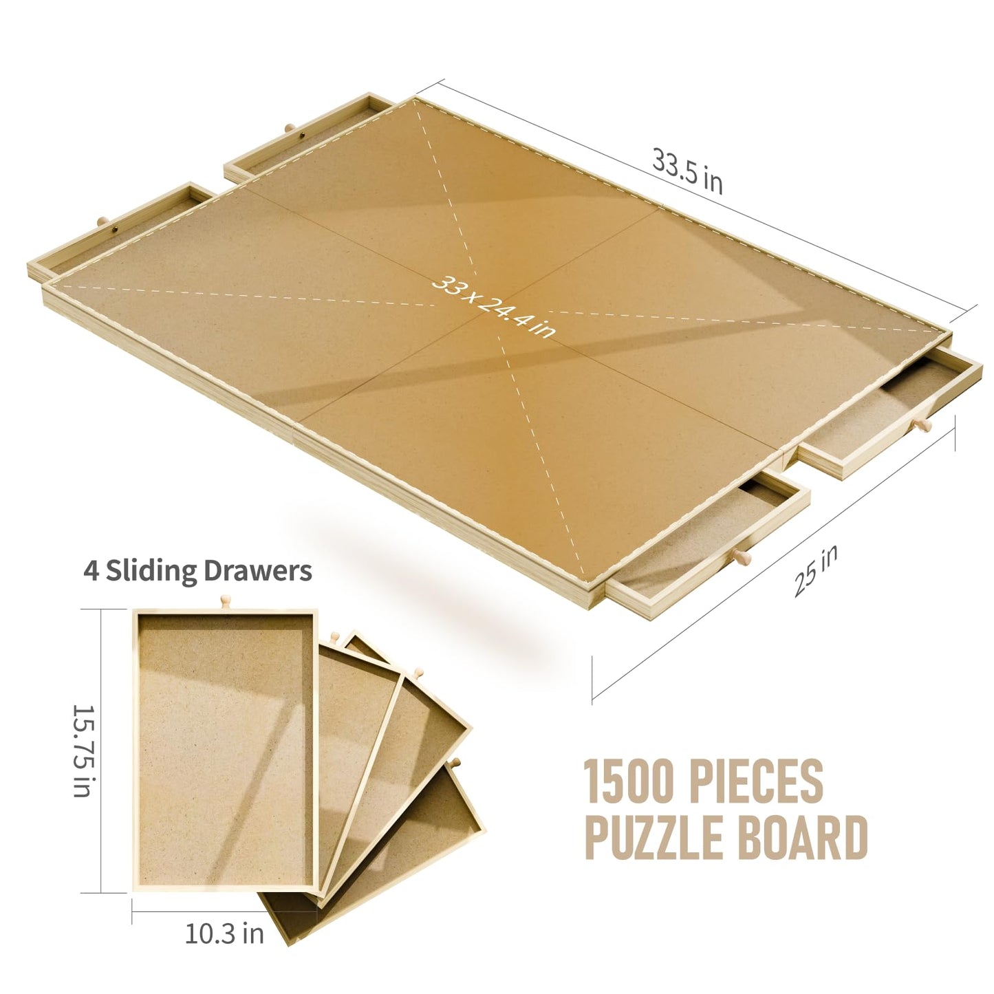 1500 Piece Rotating Puzzle Board, 25"x33" Jigsaw Puzzle Table with Drawer Storage and Puzzle Cover,Portable Puzzle Board for Adults