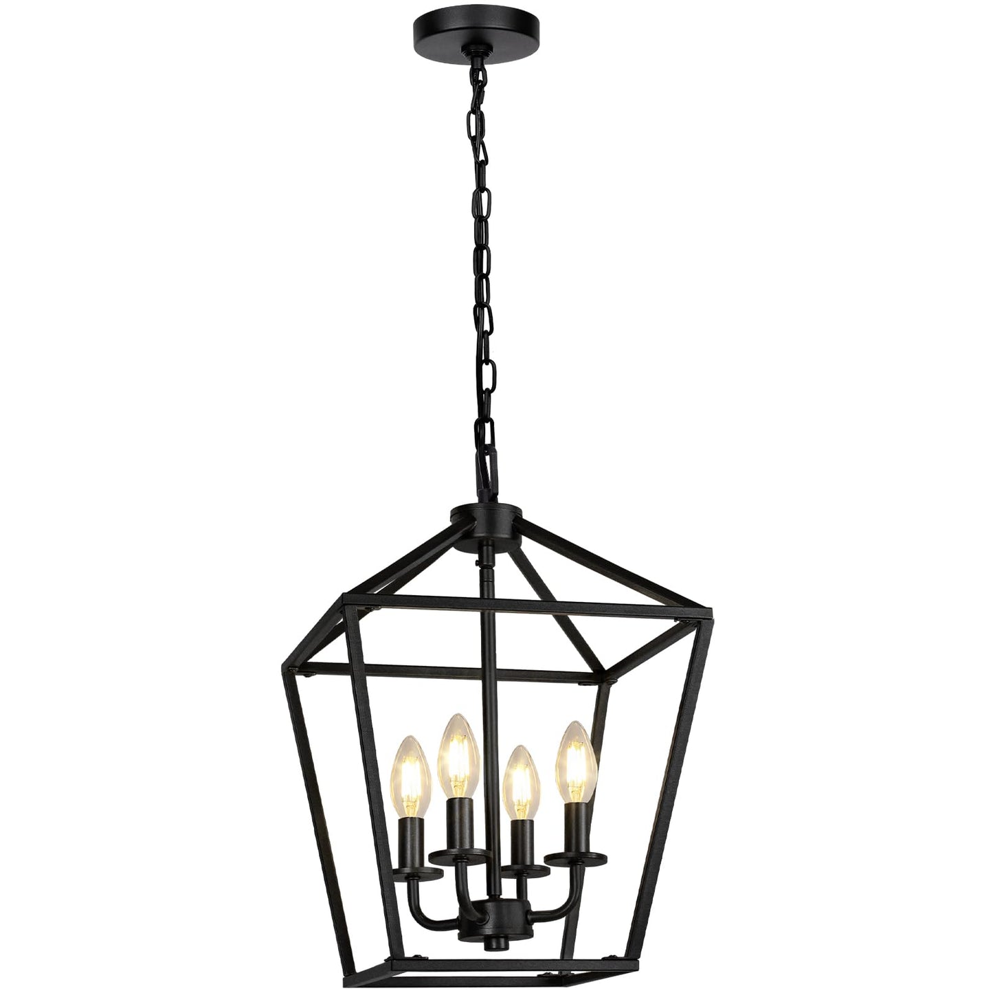 4 Light Chandelier, Industrial Ceiling Light Black Lantern Light Fixtures with Farmhouse Metal Cage Adjustable Height Rustic Geometric Hanging Light E12 Base for Kitchen Island, Entryway, Indoor