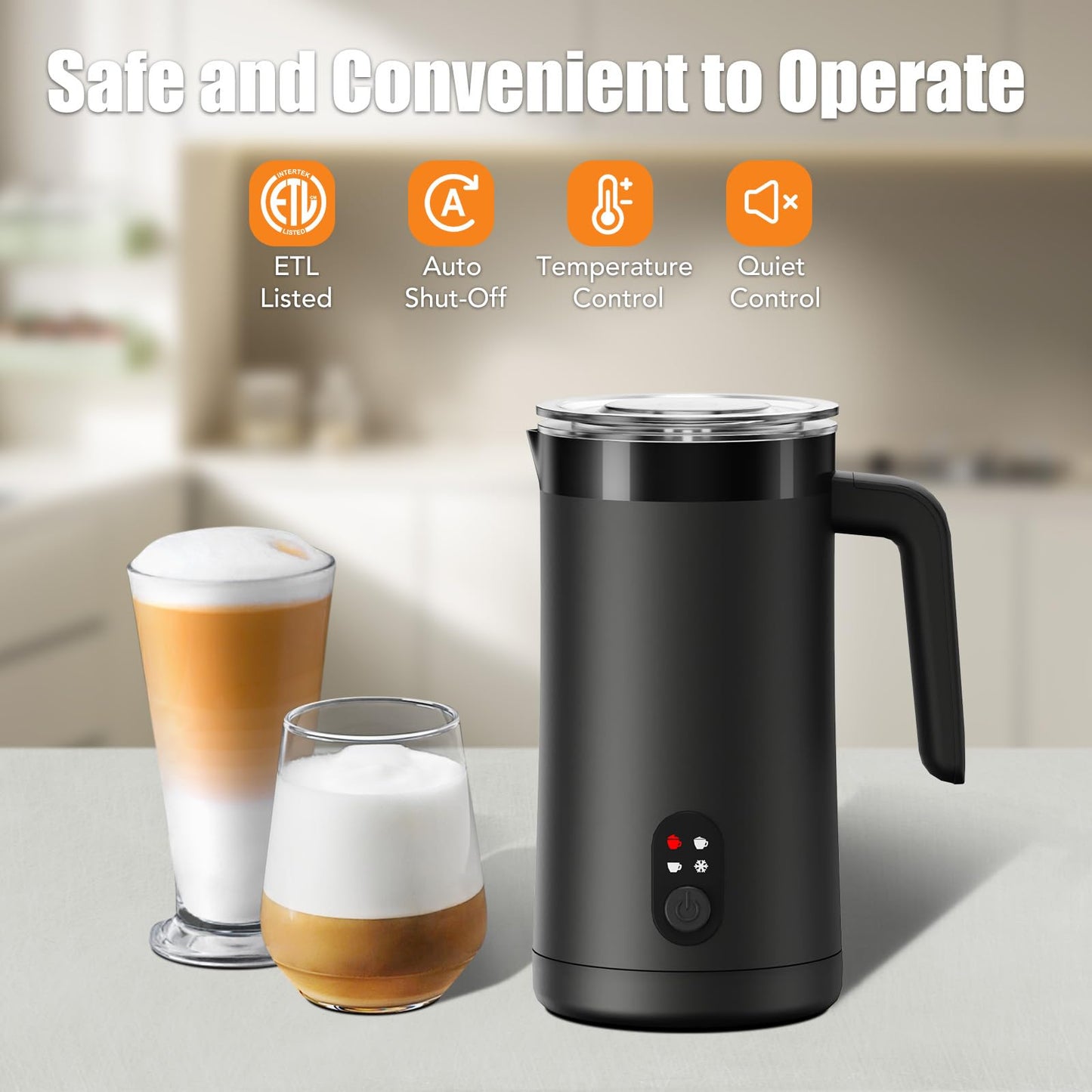 CookSwift Milk Frother, 4-in-1 Electric Milk Steamer and Frother, 13.5oz/400ml Automatic Large Capacity Warm and Cold Foam Maker, Milk Warmer and Coffee Frother for Latte, Cappuccino, Macchiato(Black)
