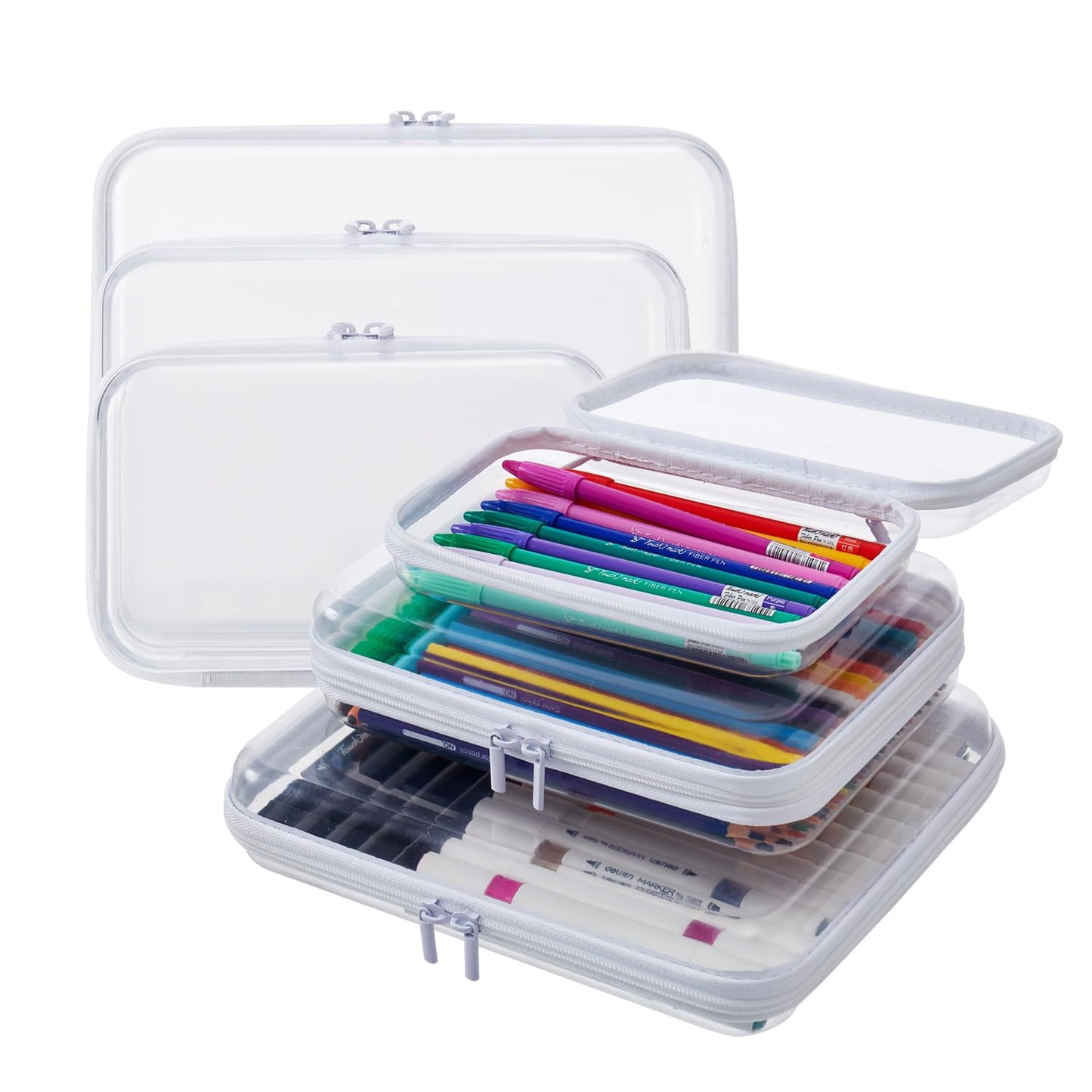 MACOPRO 6PCS Clear Zipper Pouches, Christmas Item Storage Bins, Zippered Hard Pouch Double, Portable Makeup and Cosmetic Bag, Toy Storage Organizer Bins, Hard Plastic Case, Clear Zipper Bags