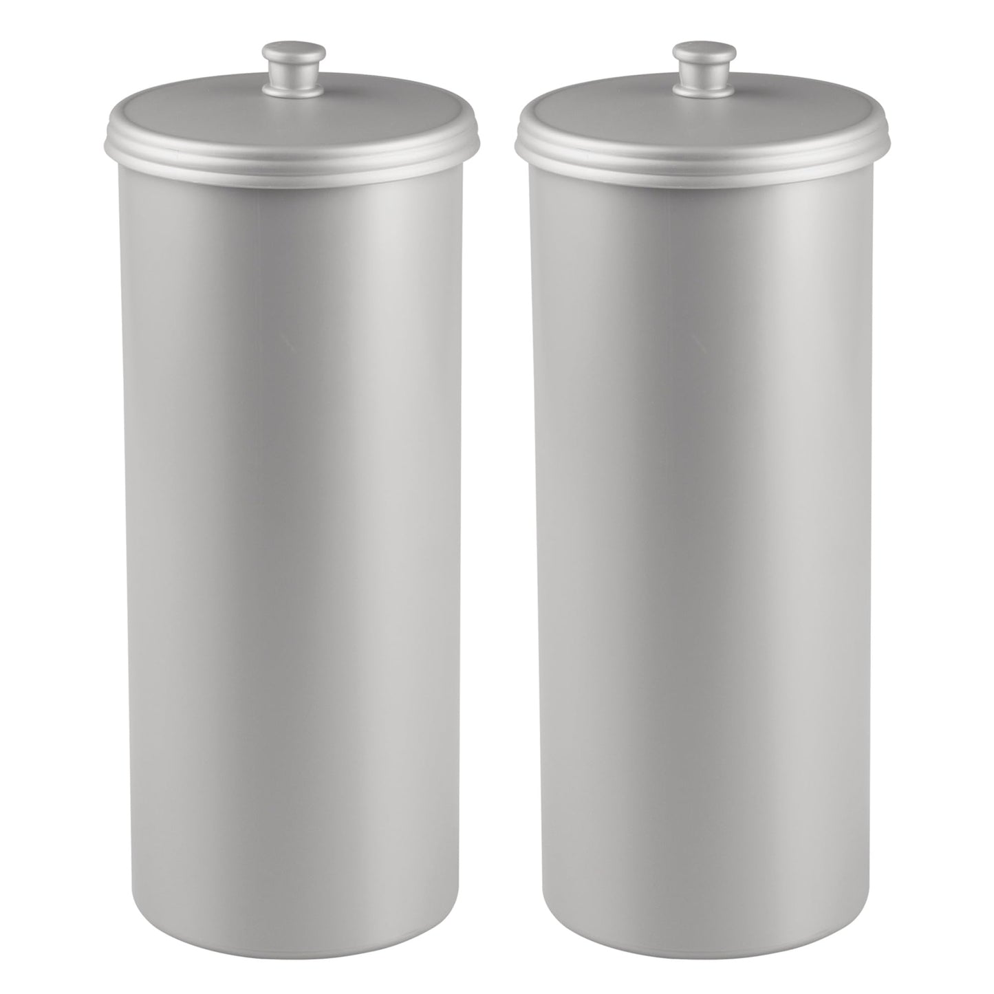 iDesign Freestanding Bathroom Toilet Paper Storage Holder with Lid for 3 Extra Rolls, 2-Pack, Silver