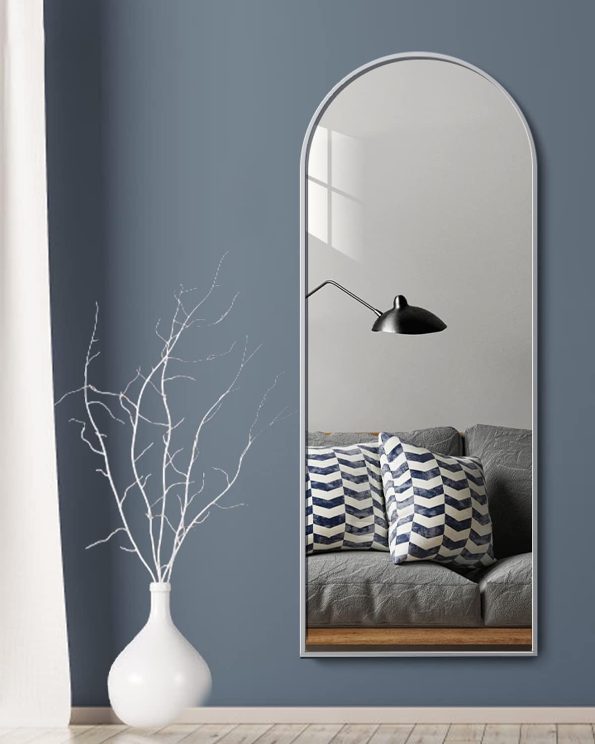 Rowjut Floor Mirror Arched Full Length Mirrors, Mirror Full Length Standing Hanging or Leaning Against Wall, 59"x18" Large Full Body and Wall Mounted Mirror for Bedroom Living Room, Silver