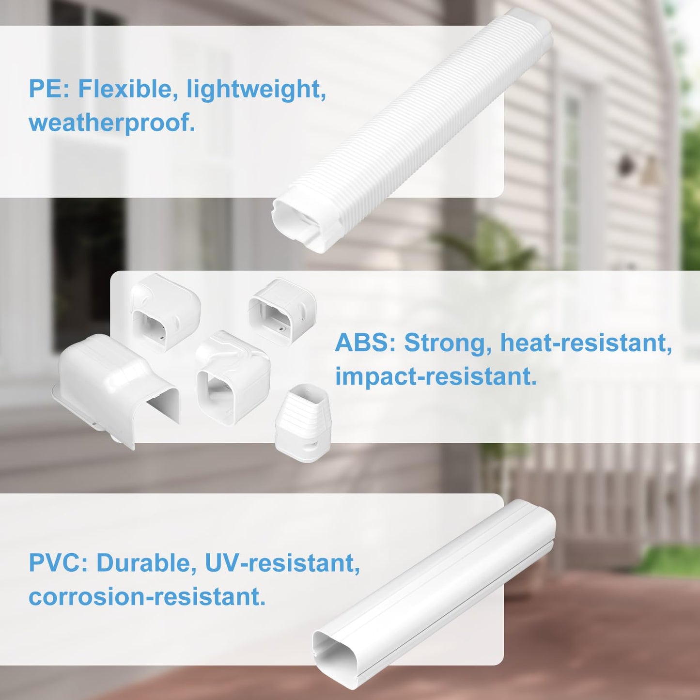 Mini Split Line Set Cover: 3 Inch 10Ft DIY Decorative Outdoor PVC Tubing Cover Kit for Mini Split, Air Conditioner, Central AC and Heat Pumps