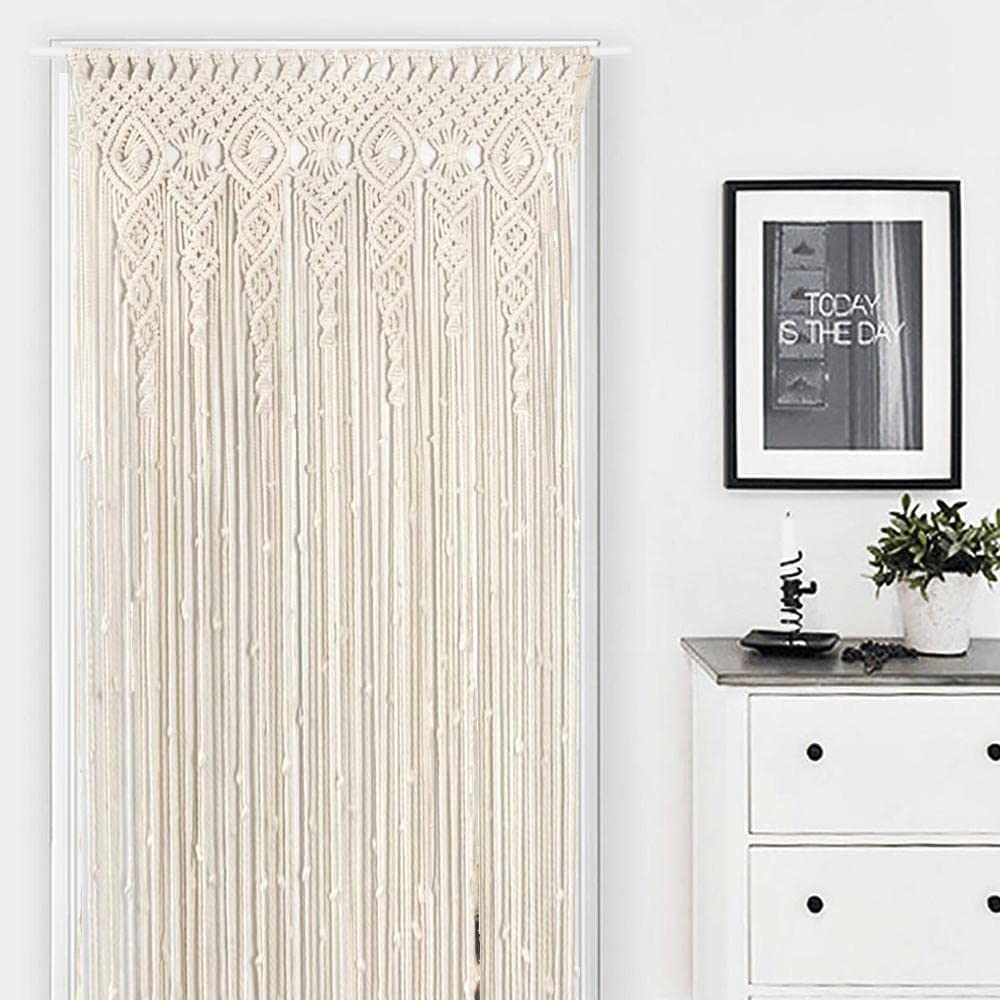 OIHYA Macrame Curtain Wall Hanging Handmade Boho Curtains for Wedding Backdrop Arch Closet Room Divider Boho Wall Decor 40"X80"