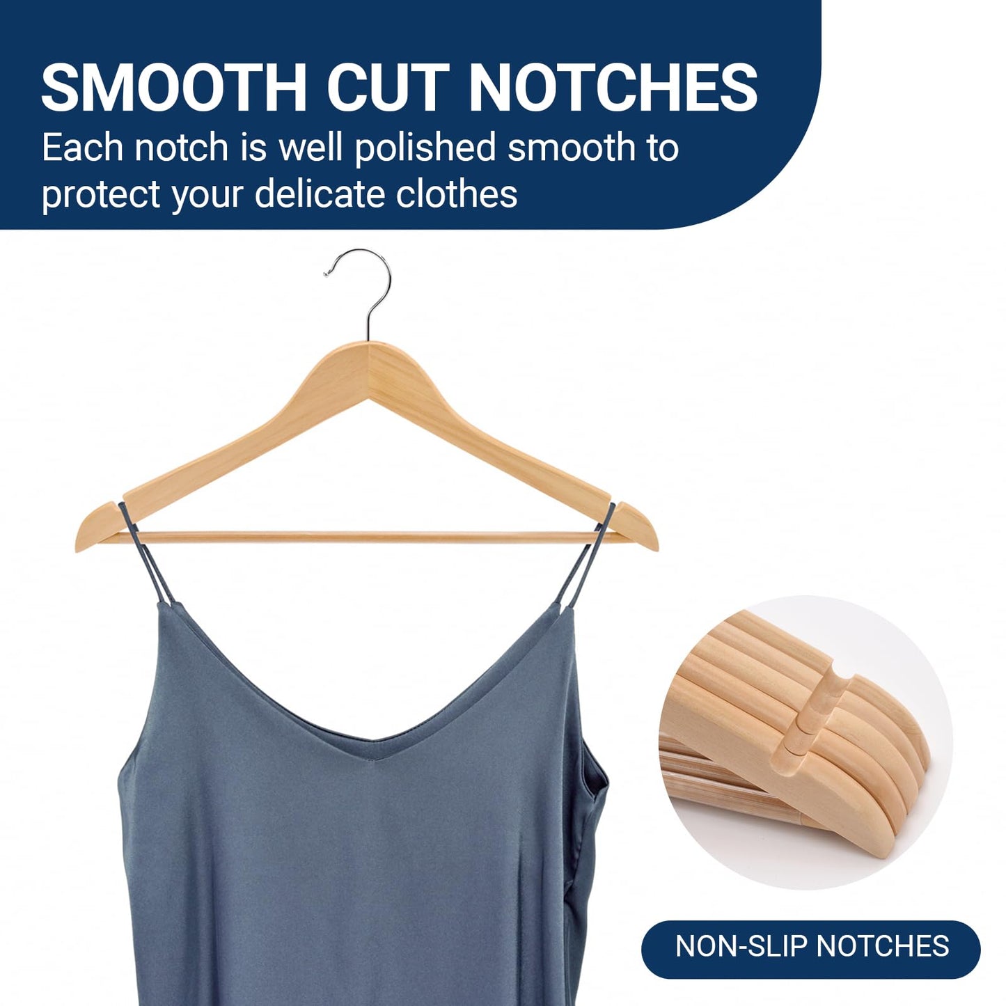 Amber Home 20 Pack Wooden Coat Hangers, Natural Wood Suit Hangers with Non-Slip Pant Bar, Clothes Hangers for Closet Organization, Shirts, Jackets, Dresses, and Pants (Natural, 20)