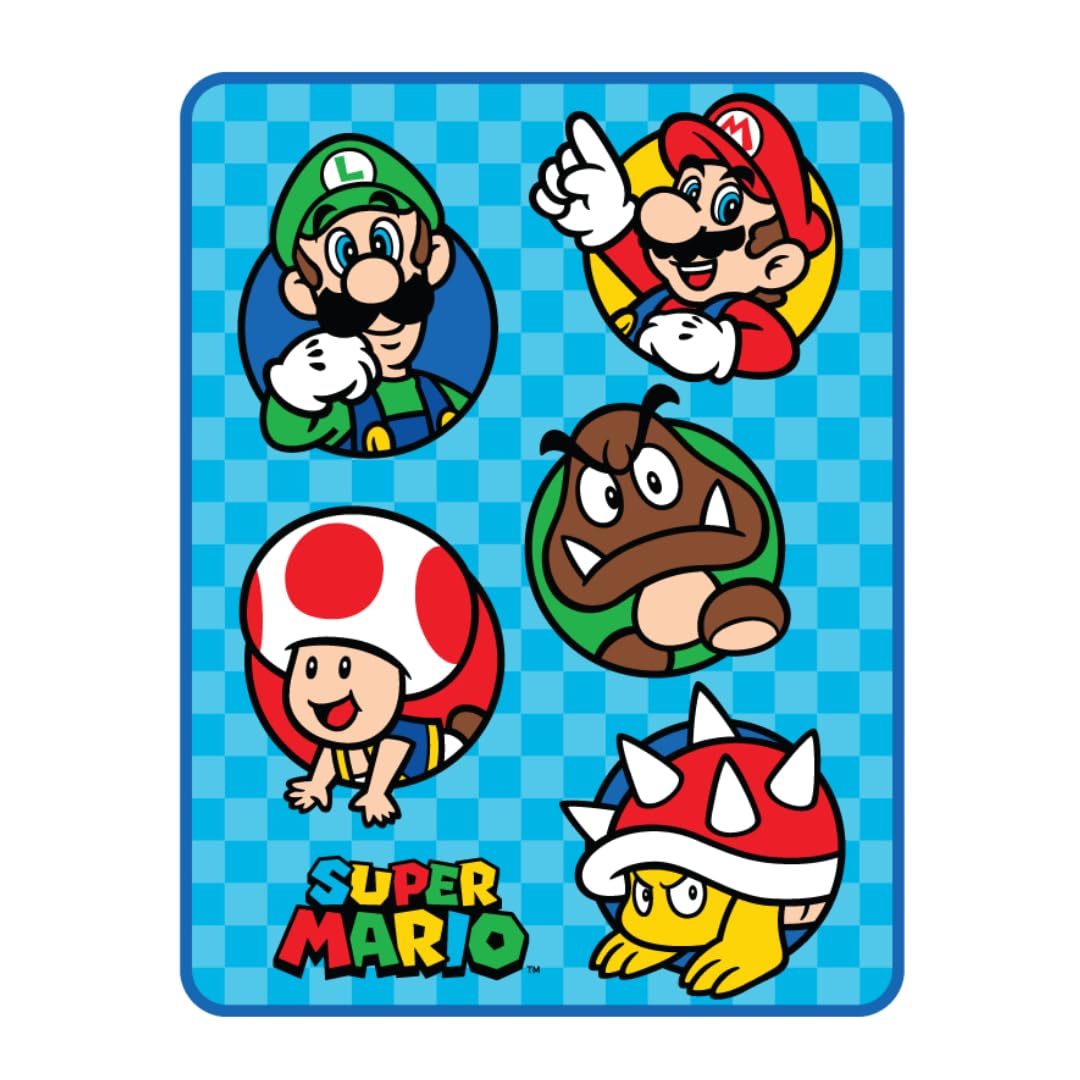 Franco Nintendo Super Mario Gaming Kids Bedding Super Soft Micro Raschel Throw, 46 in x 60 in, (Official Licensed Product)