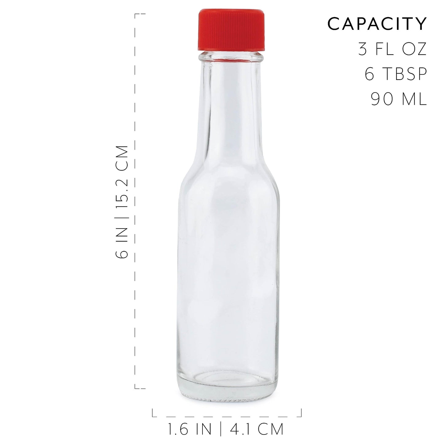 Cornucopia 3oz Mini Hot Sauce Bottles (24-Pack); Little Sauce Bottles w/Red Caps, Dripper Inserts, and Black Shrink Bands