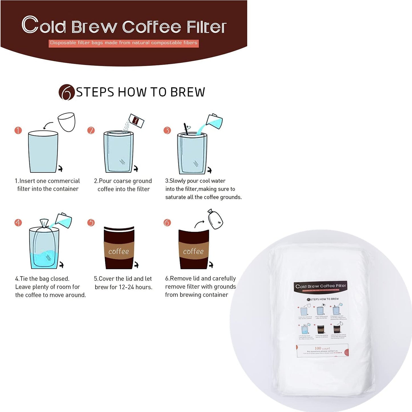 Cold Brew Coffee Filter Bags - 100 Pack Home Cold Brew System Filters for Cold Brew Coffee Maker 11.25''x13'' Home Model Disposable Coffee Brewing Bag