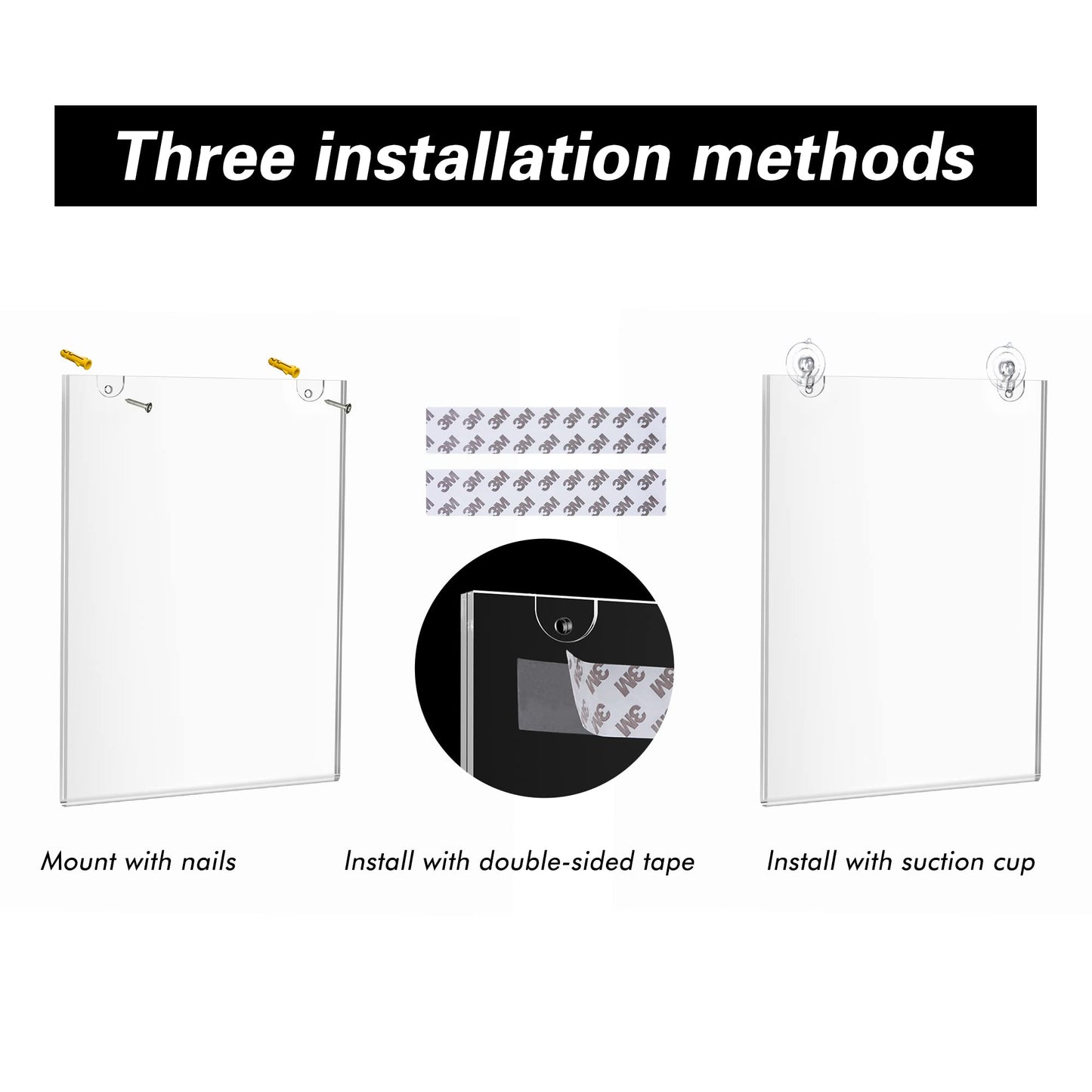 Relx Acrylic Sign Holder 8.5 x 11, Acrylic Display Stand with Screws and 3M Tape, Wall Mount Clear Frames Plastic Sign Holder for Store, Restaurant (12 Pack)