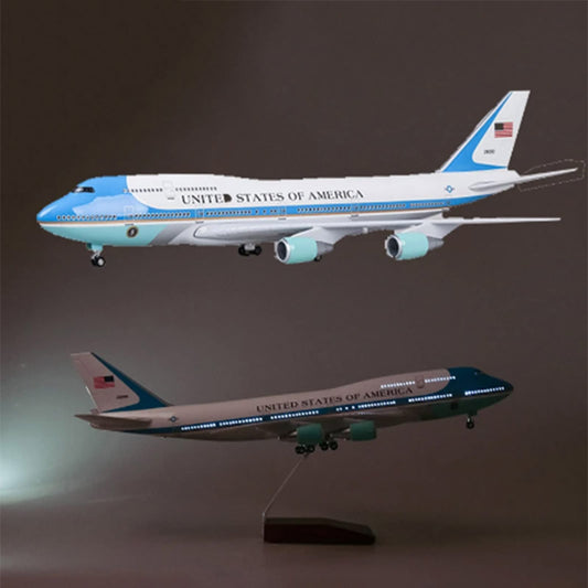 1/150 Scale Diecast Airplane US Airlines Boeing 747 Air Force Planes Model 18.5”Aircraft Model with Landing Gear Voice Control Cabin Light Aircraft Model for Collection