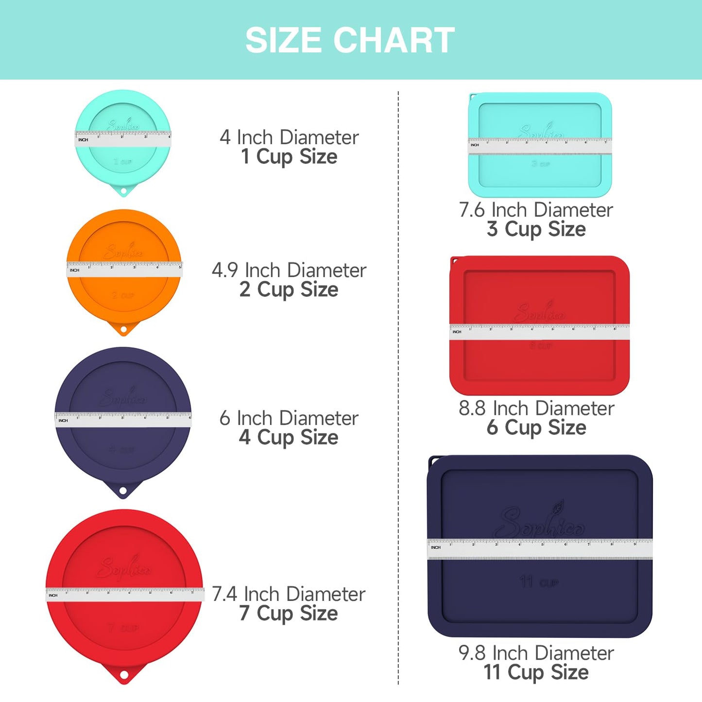 Sophico Silicone Storage Cover Lids Replacement for Anchor Hocking and Pyrex Glass Bowls (Container not Included) (MIX-9 PACK)