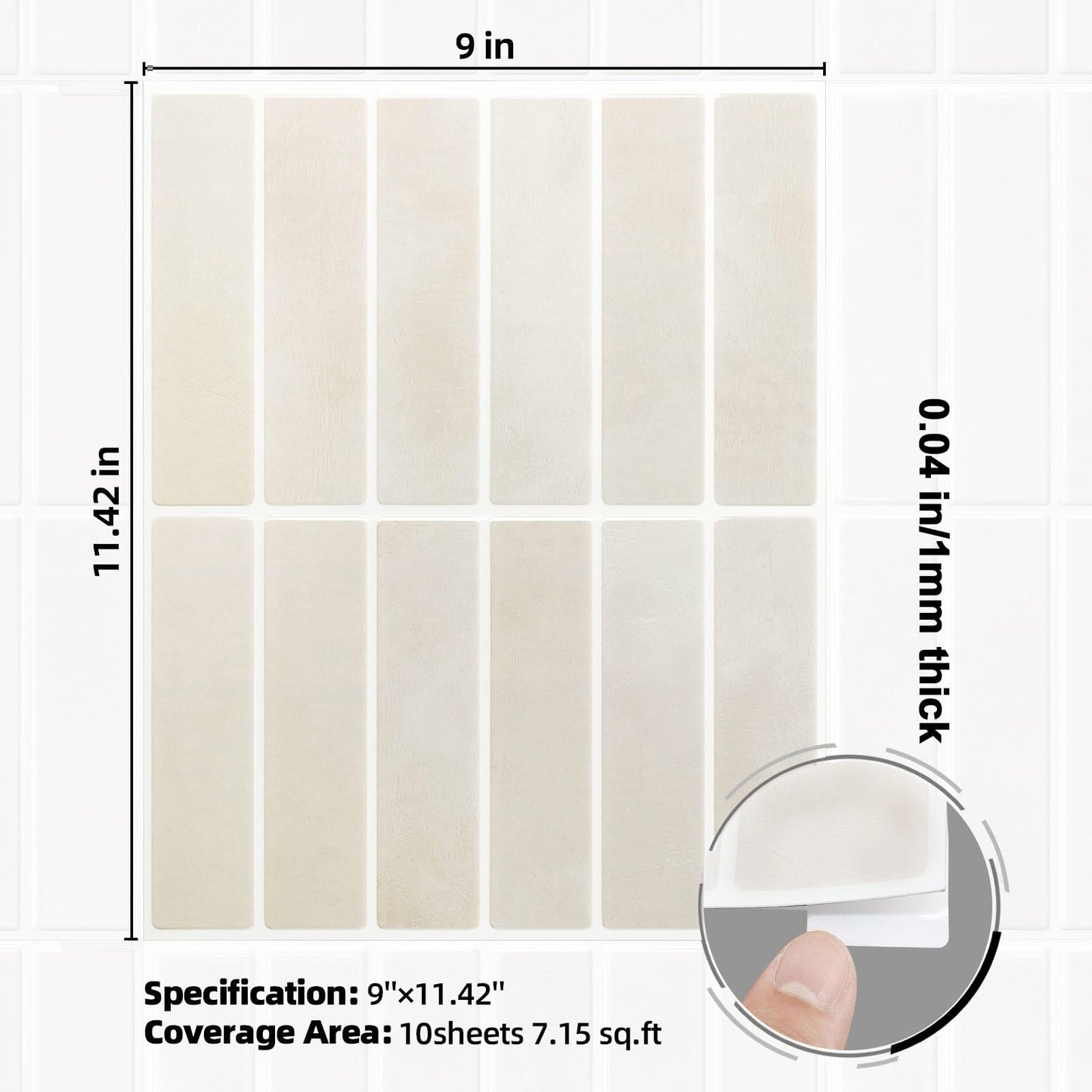 Umedol Peel and Stick Backsplash 10-Sheets of 11.42'' x 9'' Self-Adhesive Peel and Stick 3D Wall Tile for Kitchen, Bathroom
