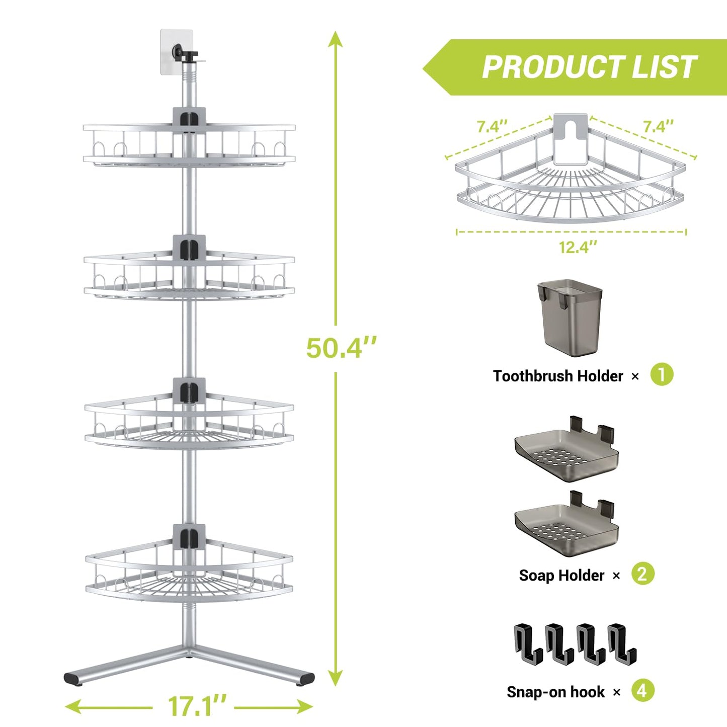 Aitatty Standing Shower Caddy Corner: 4-tier Rustproof Shower Organizer Shelf - Floor Shower Corner Shelf Rack Stand for Bathroom Chrome