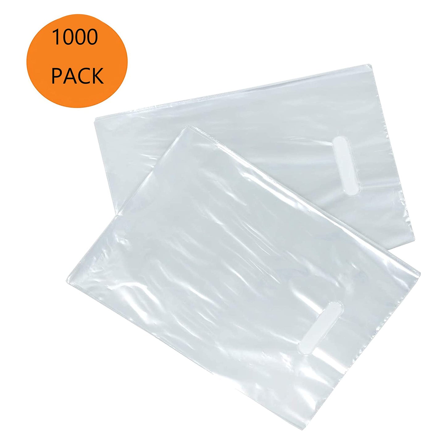 1000 Clear Plastic Bags With Handles 12"x15" Merchandise 1.25Mil Thick Glossy Retail Shopping for Small Business Boutique Clear Gift for Shopping, Clothing and Trade Show