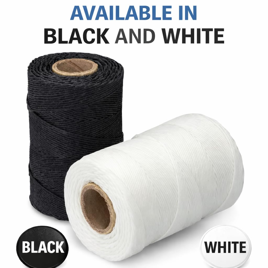 Waxed 100% Polyester White Twine/Cord | 1005 feet (335 Yards) x 2 Rolls | 9-ply | 115-Pound Loop Strength Cable Tie Down Lacing