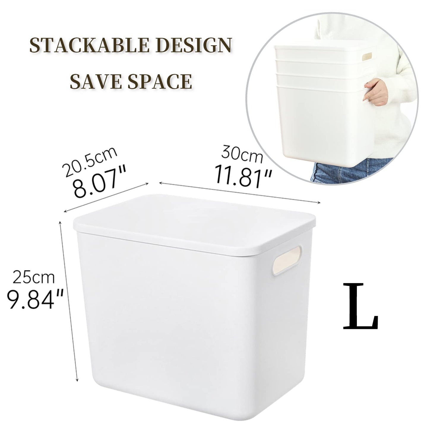 Yishyfier Plastic Storage Baskets Bins Boxes With Lids,Organizing Container White Storage Organizer Bins For Shelves Drawers Desktop Playroom Classroom Office,4-Pack