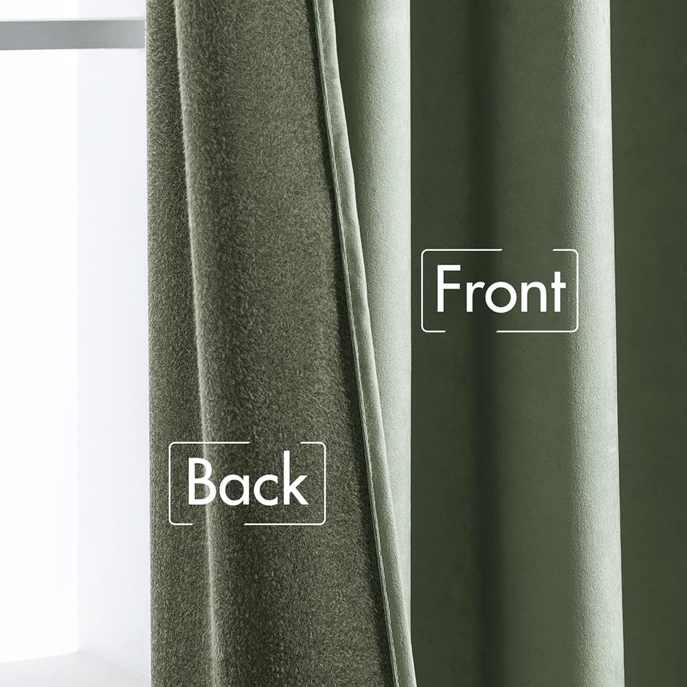 MIULEE Sage Green Velvet Curtains 102 inches 2 Panels - Pinch Pleated Luxury Room Darkening Window Drapes for Bedroom Living Room Blackout Thermal Insulated Super Soft, Back Tab Rod Pocket, W52 x L102