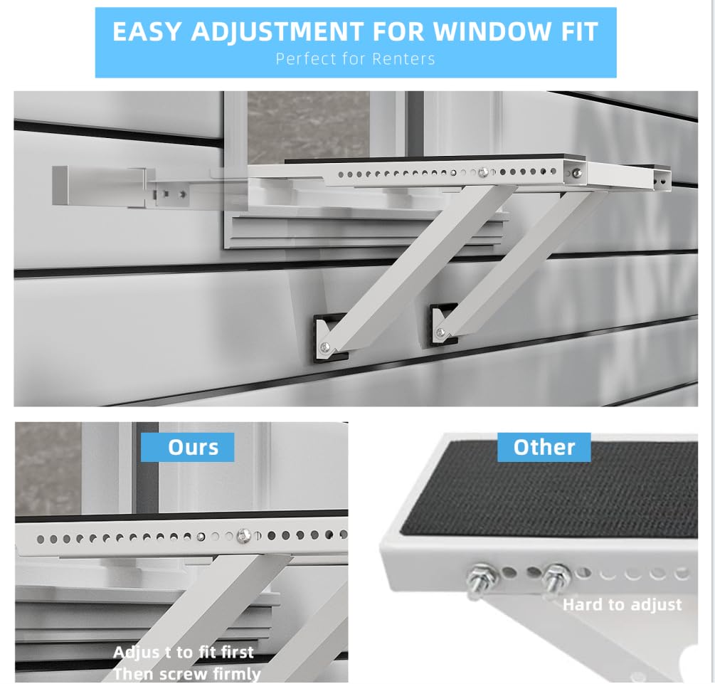 Window AC Support Bracket, No-Drill No-Tool Air Conditioner Support Bracket Adjustable Wall Mount, Heavy Duty Steel Holds Up to 300lbs, Fits Single Or Double Hung Windows, White
