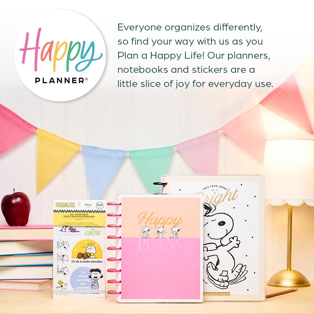 Happy Planner Peanuts Disc-Bound 12-Month Academic Planner, July 2026–June 2027 Planner, 12 Dividers, Classic Size, 7" x 9.25", Dashboard Layout