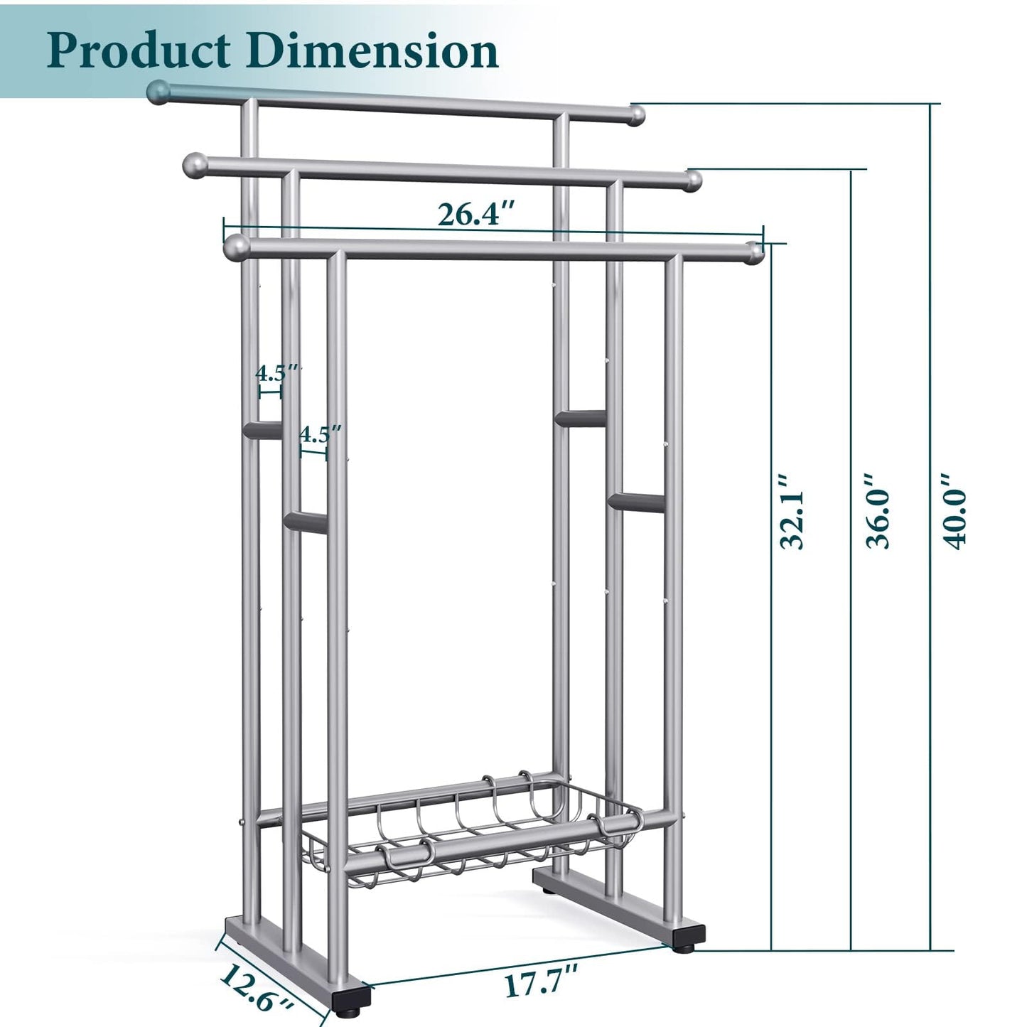 40" Tall Freestanding Towel Racks for Bathroom, 3 Tier Floor Towel Rack with Storage Basket, Blanket Ladder Drying and Display Rack for Large Bath & Hand Towel Outdoor Poolside