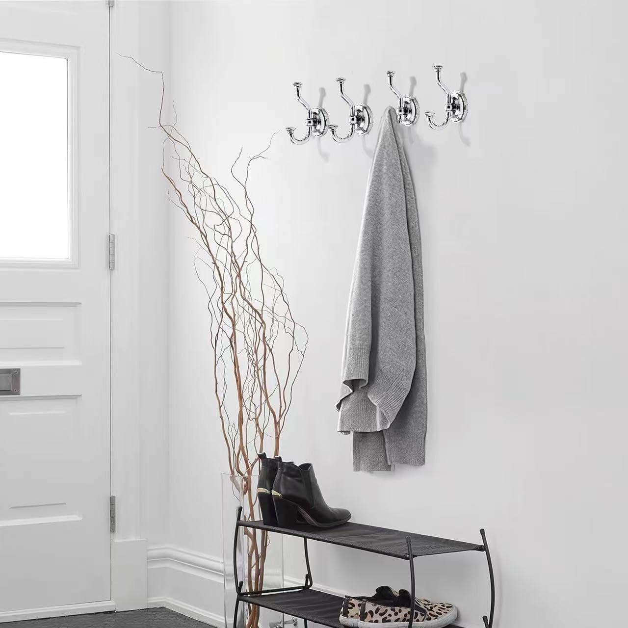 khtumeware 3 Pack 4-1/2 inch Zinc Alloy Vintage Wall Polished Chrome Large Coat Hooks Suitable for Tile, Wood Board, Glass Walls, Bathroom, Entrance Hall, Kitchen, Multi-Functional Robe Hooks