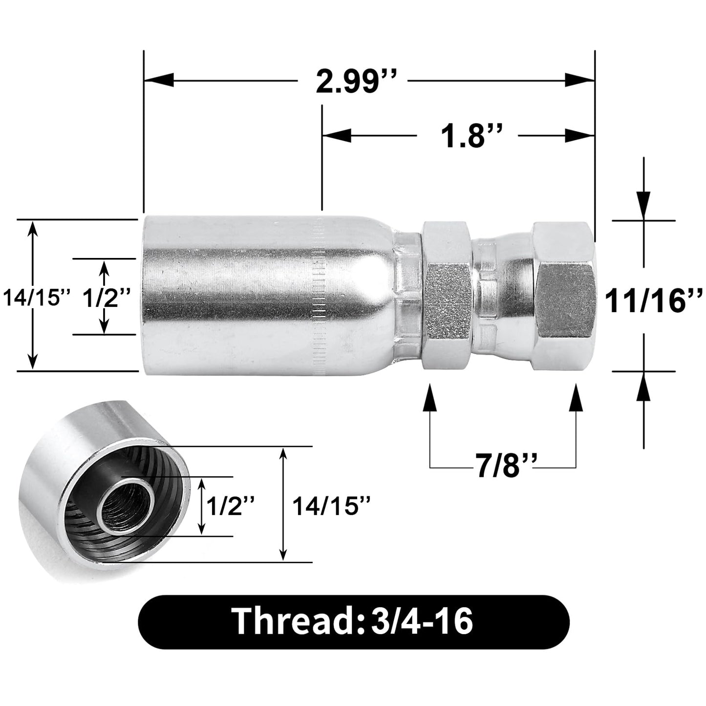 12PK 1/2" Hydraulic Hose x 1/2" JIC 37° Female Hydraulic Hose End Swivel Crimp Fitting Compatible with Dayco Weatherhead U-Series