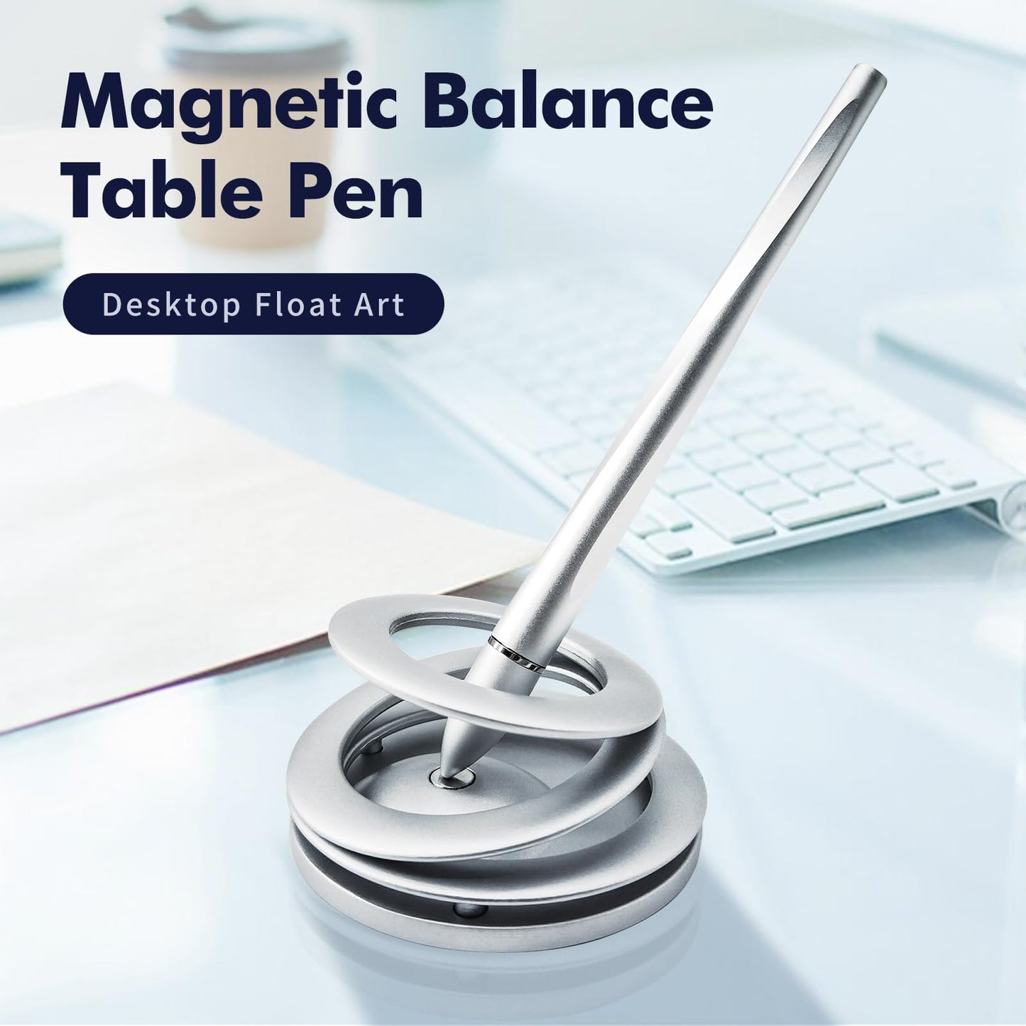 Magnetic Floating Pen with Spiral Stand, Silver, Levitating Display,Luxury Aluminum Alloy,Futuristic Design,Pen for Women &Men,Desk Decor,Gift for Boss,Boyfriend,Leader