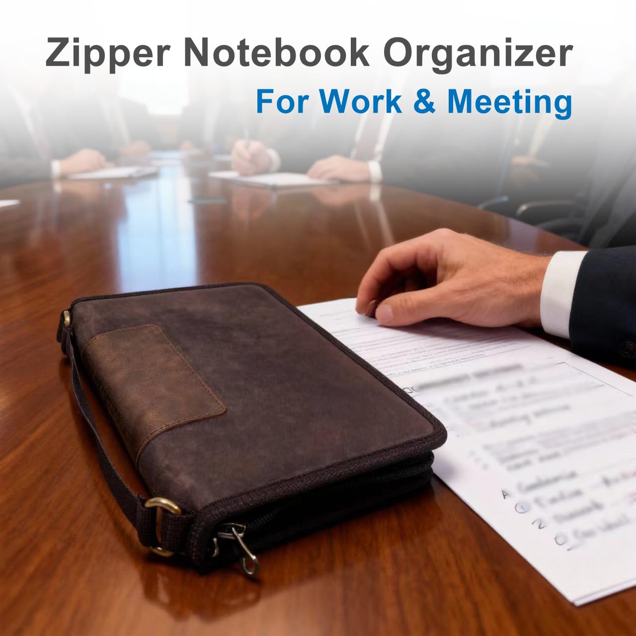 A5 Zippered Field Journal Cover with Detachable Strap, Waxed Canvas & Leather Accent Notebook Organizer Case with Pen Holder, Includes 5.8″ x 8.3″ Refill, for Work, Business, Travel, Sketching, Brown