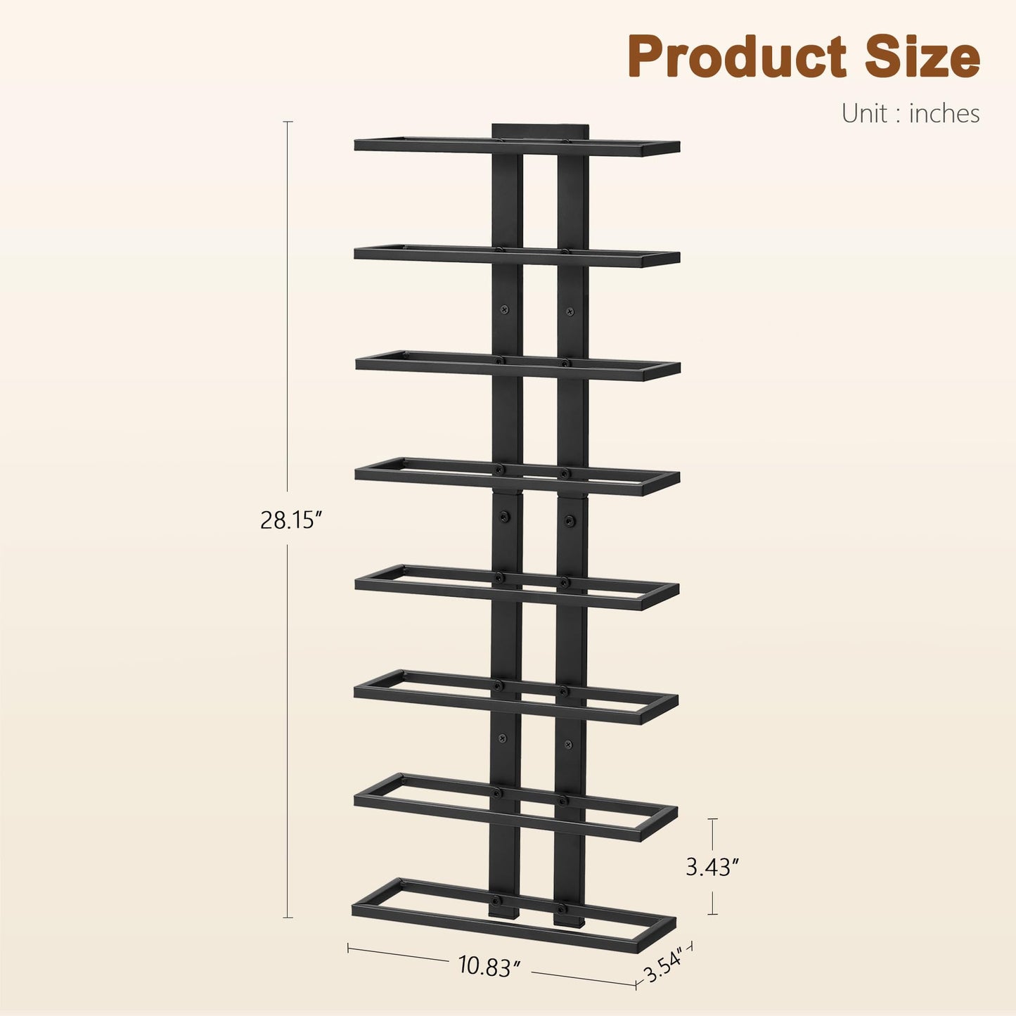 Hoctieon 2-Set 8 Tier Wall Mount Wine Rack (16 Tiers), Wall Racks for Wine Bottles Display and Storage, Hanging Bottle Organizer for Living Room, Dining Room, Wine Cellar, Bar, Black