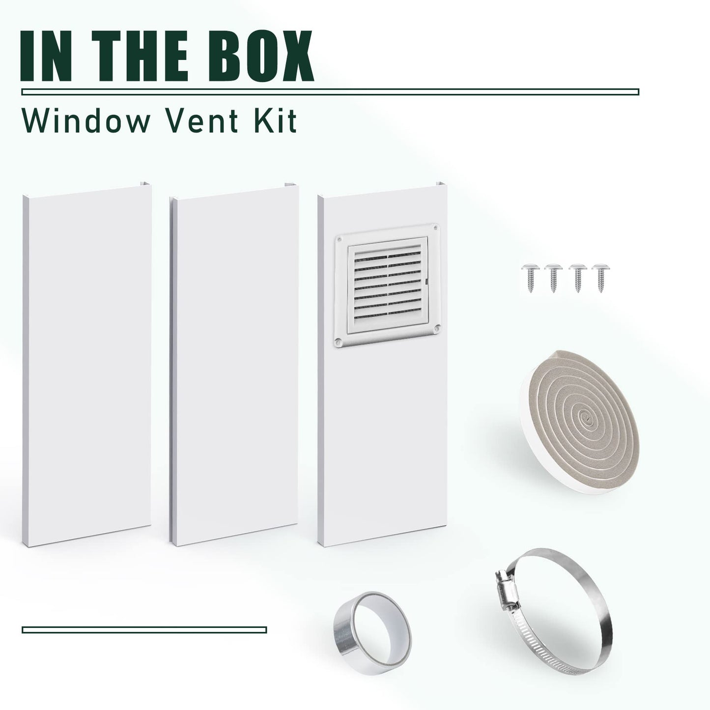 Flehomo Dryer Vent Window Kit with Louvered Vent Cover, Dryer Vent Kit for 4" Diameter Dryer Hose, Adjustable Window Vent Kit for Sliding Windows, Include Insulating Aluminum Seal Tape
