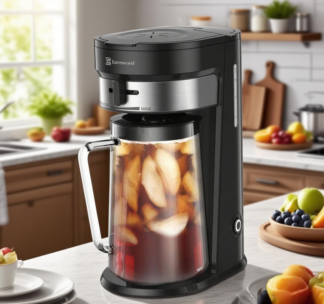 BARRENWOOD Ice Tea Maker with 2.5QT Cold Brew Coffee & Iced Tea Pitcher, Strength Selector, Reusable Filter for Lemonade, Fruit Infused Water (Black)