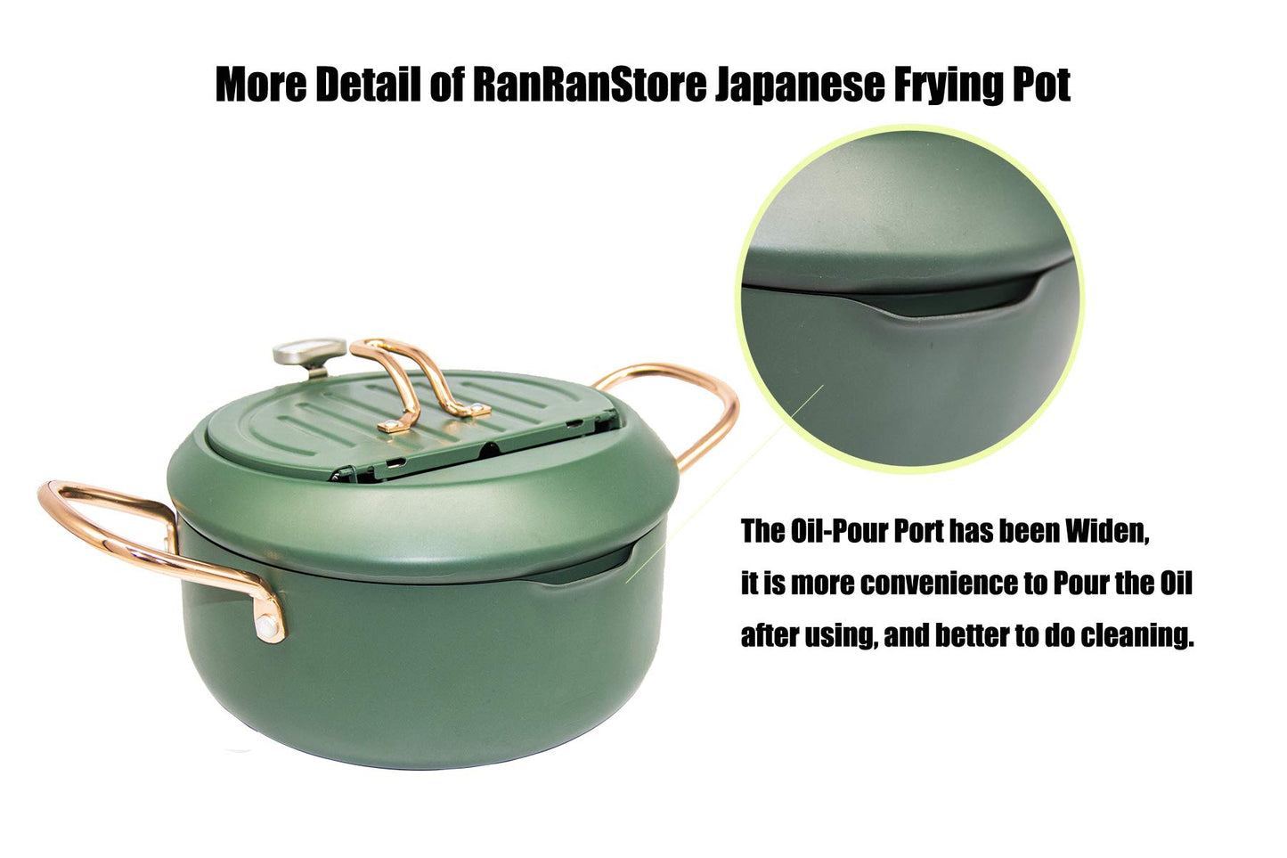 Cyrder Japanese Tempura Deep Fryer Pot with Fahrenheit Thermometer 3.5L- Nonstick Carbon Steel Oil Fryer, Fried Tempura/Chicken/Fish/Shrimp, Easy Clean, Green Big Tempura Pan, 10.2inch