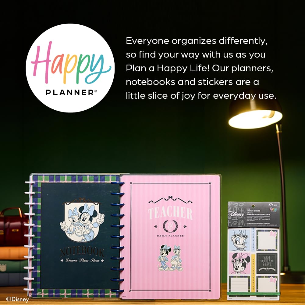 Happy Planner Disney Disc-Bound 12-Month Academic Planner, July 2026–June 2027, Big Size, 8.5" x 11", Teacher Layout, 12 Dividers, Minnie & Daisy Varsity