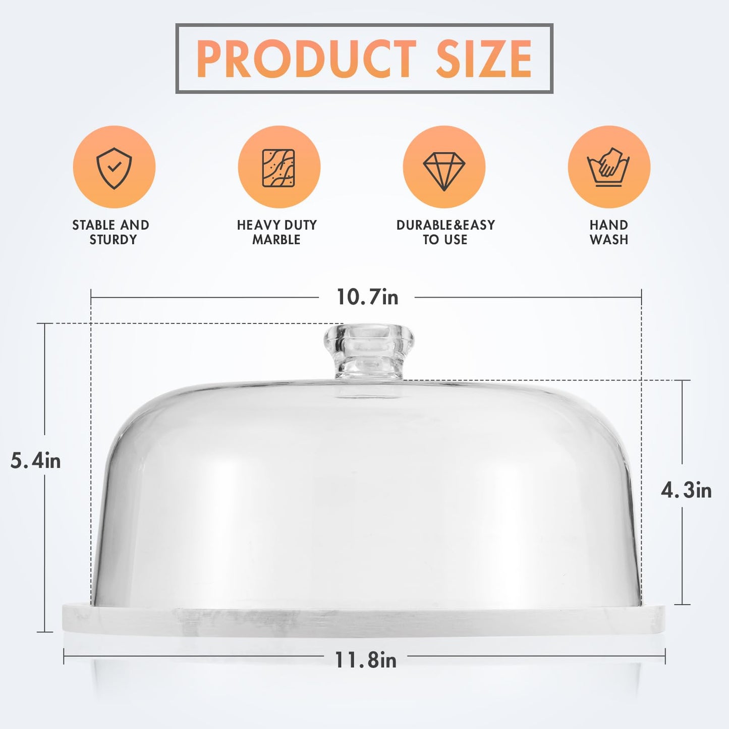 Marble Cake Stand with Dome,11.8in White Marble Dessert Stand with Acrylic Lid Cover,Heavy Duty Stone Serving Display Plate for Cakes,Cheese,Pastry,Stone Platter for Birthday/Kitchen/Party/Wedding