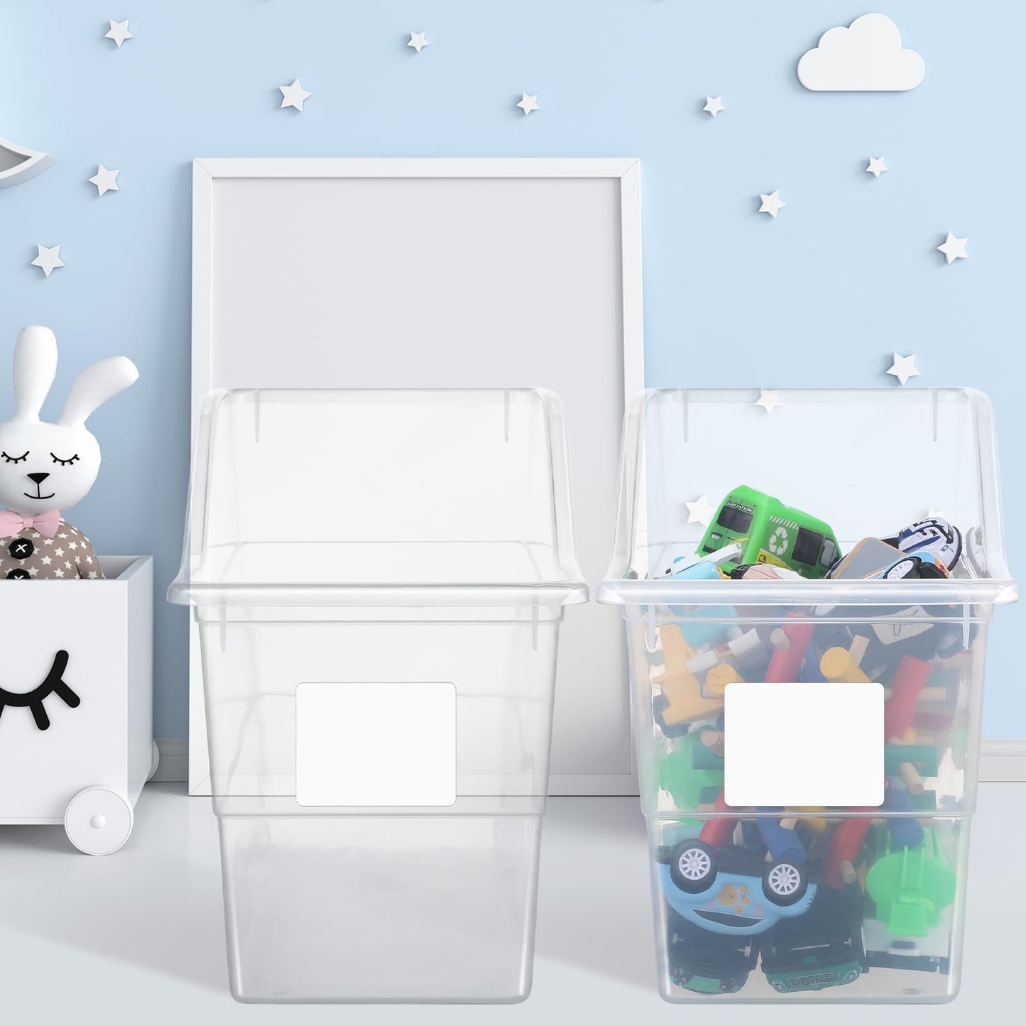 Suzile 12 Pcs Book Bins with Labels Linking Storage Bins Folder Magazine File Holder Interlocking Plastic Book Organizer Container for Office Classroom Home (Clear)
