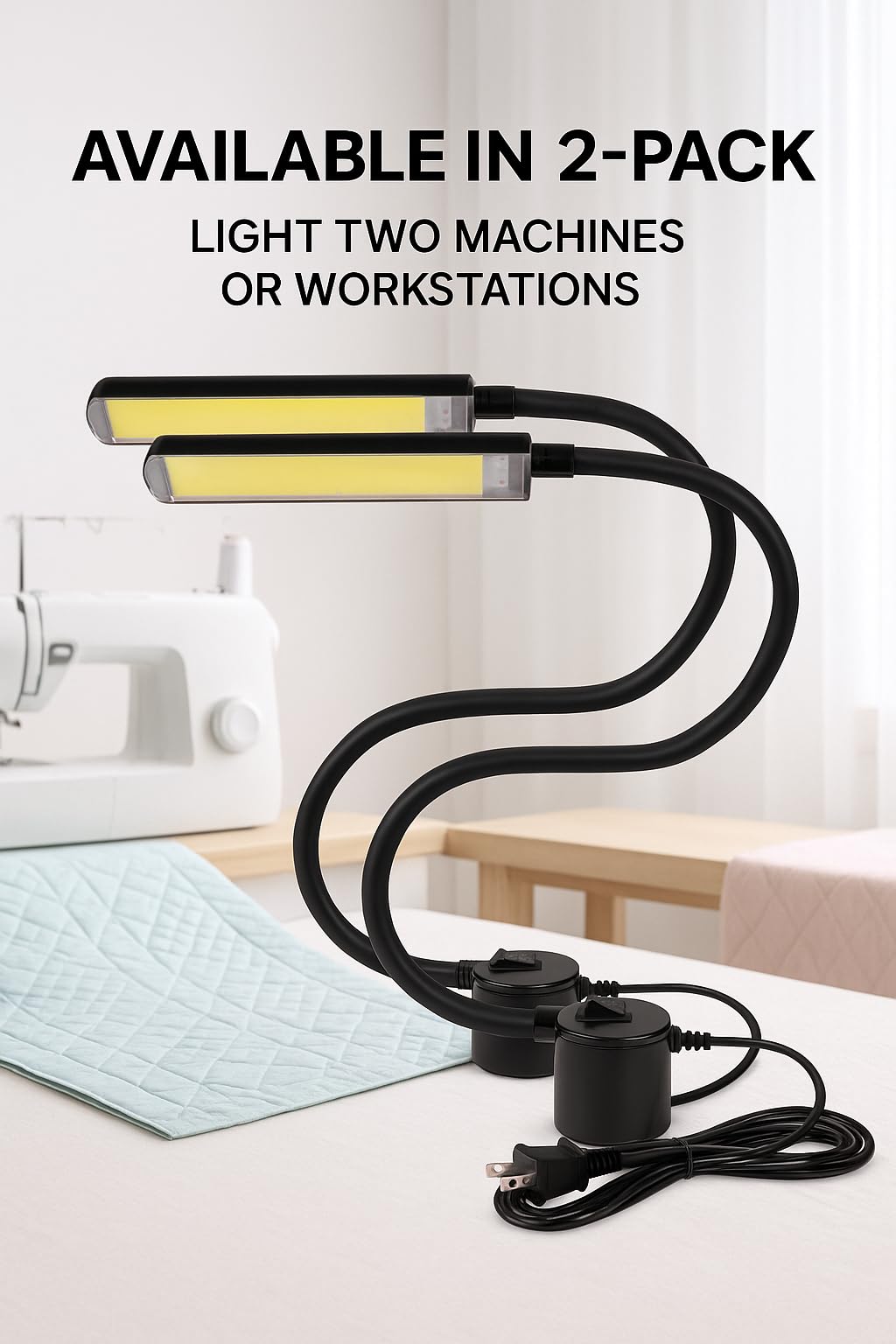 FAJ Sewing Machine Light, Magnetic, Flexible 60 LED Work Lights, Bandsaw Accessories, Scroll Saw with Extra Long Gooseneck (2 Pack) - 4 Mount Anywhere Discs Included