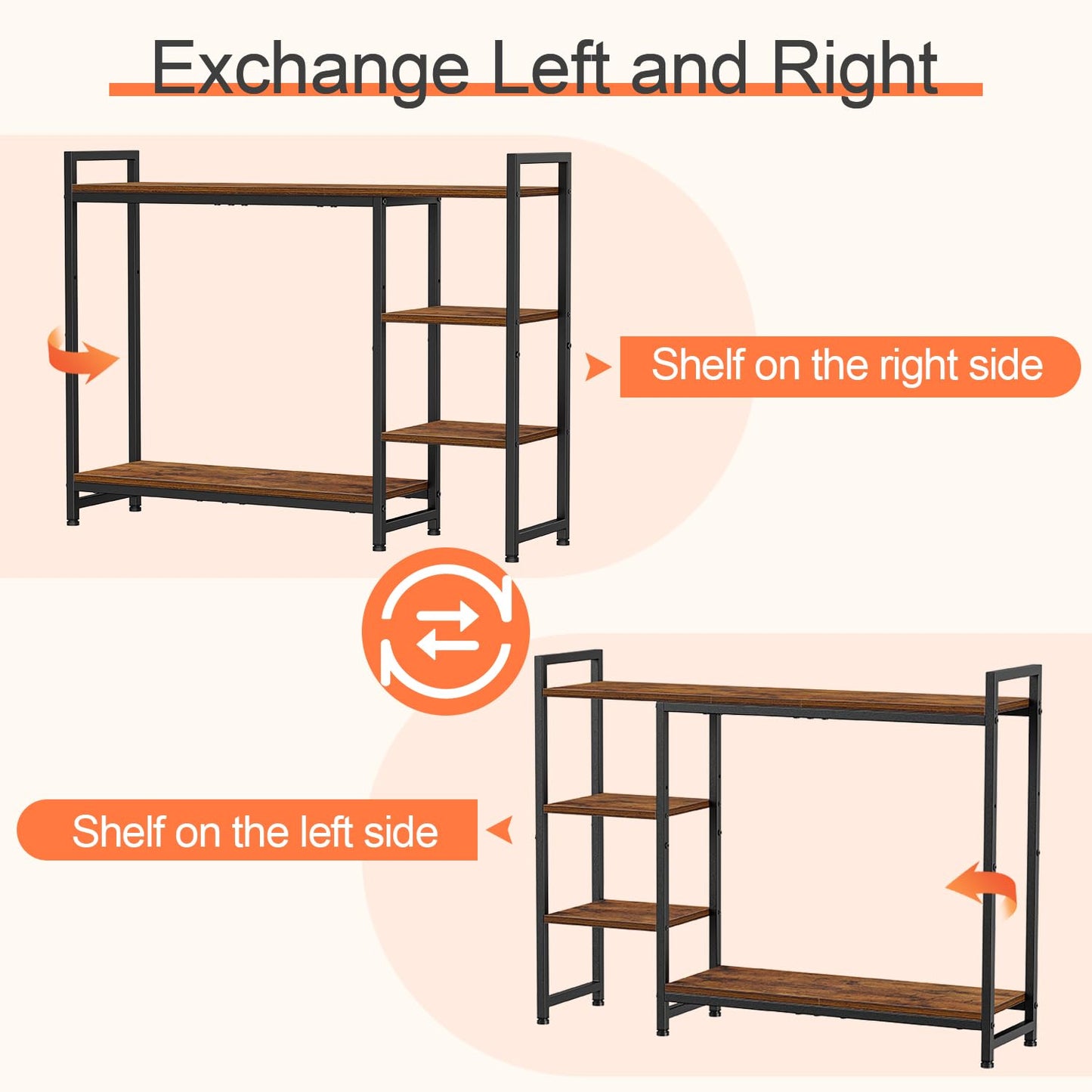 Snughome Adjustable Desk Shelf with Monitor Stand, 38.6" Desktop Organizer Hutch, Height Adjustable Computer Monitor Riser & 4 Tier Storage Bookshelf for Home Office Dorm