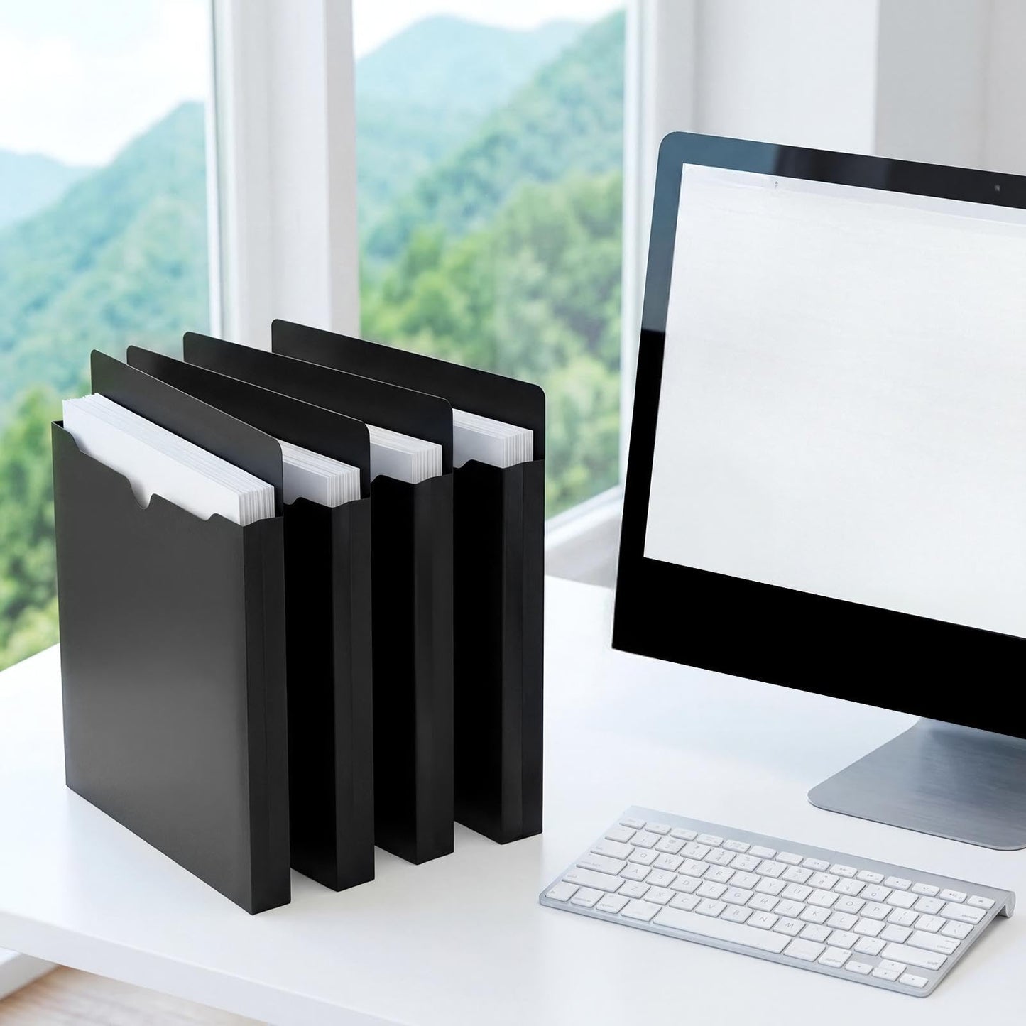Dunzoom 50 Pack File Jackets Letter Size 2 Inch Expansion Manila Plastic File Folders Expandable Heavy Duty Reinforced Straight Cut Tab Expandable Document Jacket for Office(Classic,Black)