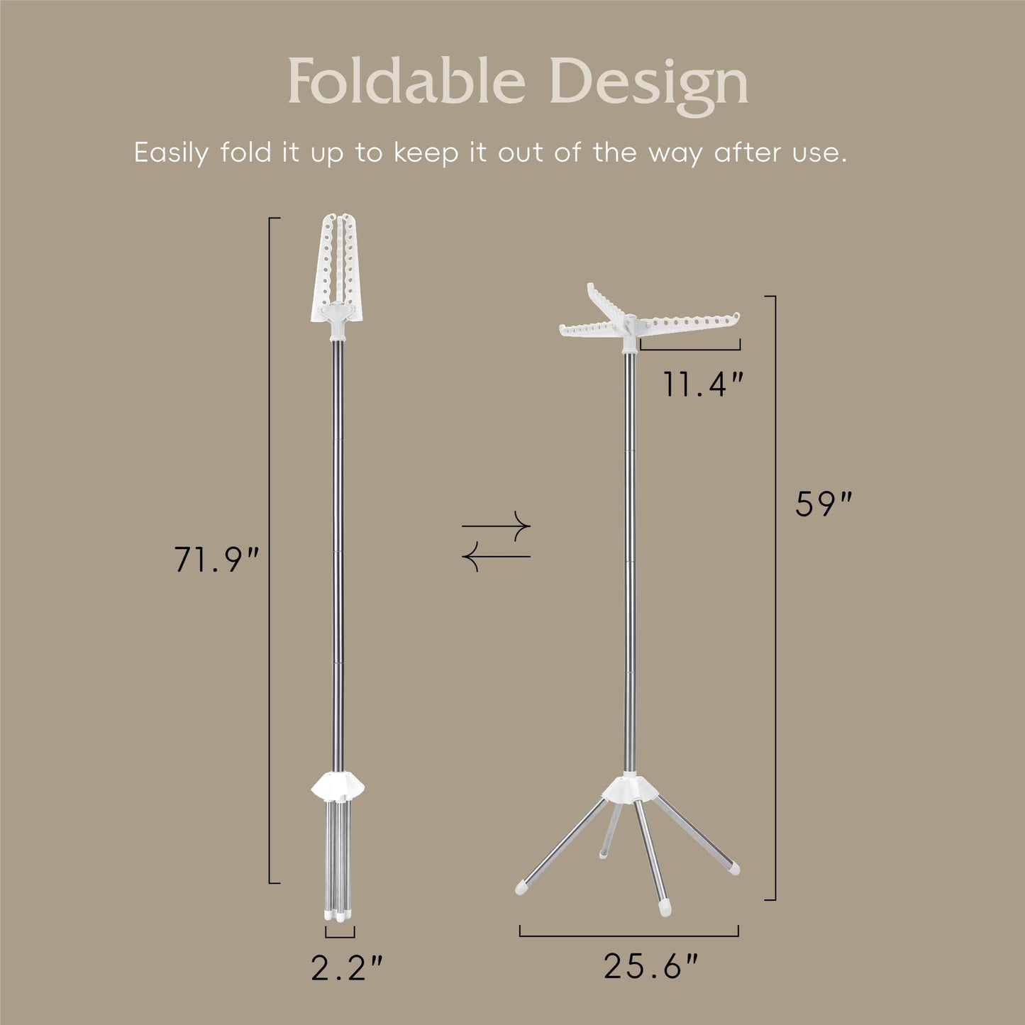 Beaudaily Clothes Drying Rack, Foldable Laundry Drying Rack, Indoor 59-Inch Drying Rack Clothing with 3 Rotatable Arms, Stainless Steel, Holds 27 Pieces, Space Saving, Portable, White and Silver