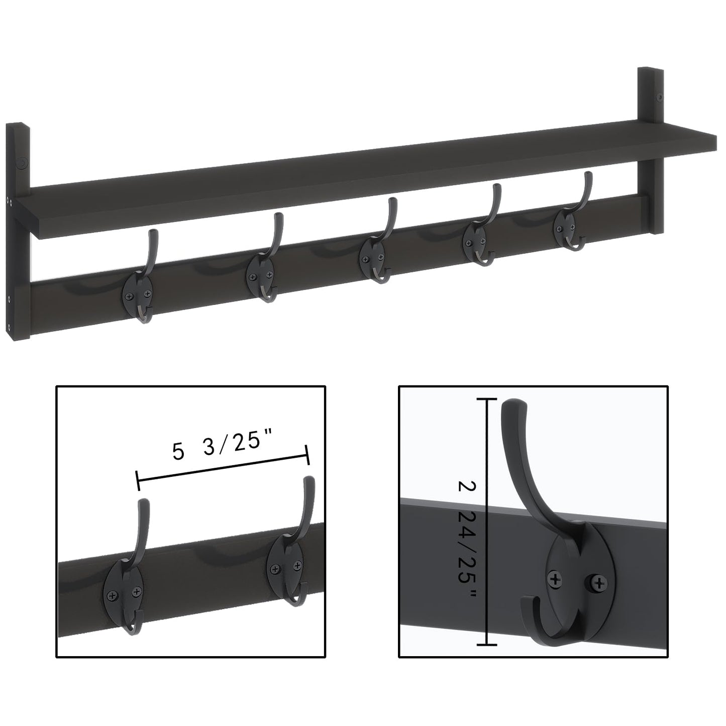 BAMEOS Wall-Mounted Shelf with Hooks - 28.9 Inch Entryway Hanging Shelf with 5 Dual Hooks for Bathroom, Living Room, Bedroom (Black)