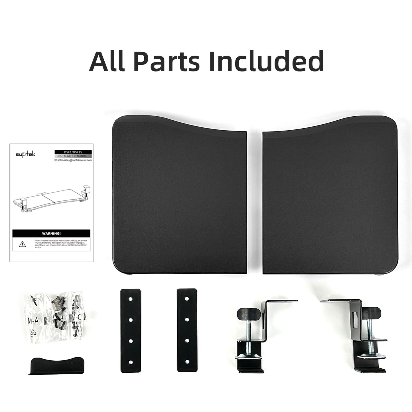 suptek Small Keyboard Tray Under Desk Pull Out with C Clamp Mount, Computer Keyboard & Mouse Tray, 20 (24.2 Including Clamps) x 11.8 inch Slide-Out Platform Computer Drawer for Typing, Black, DSF1S